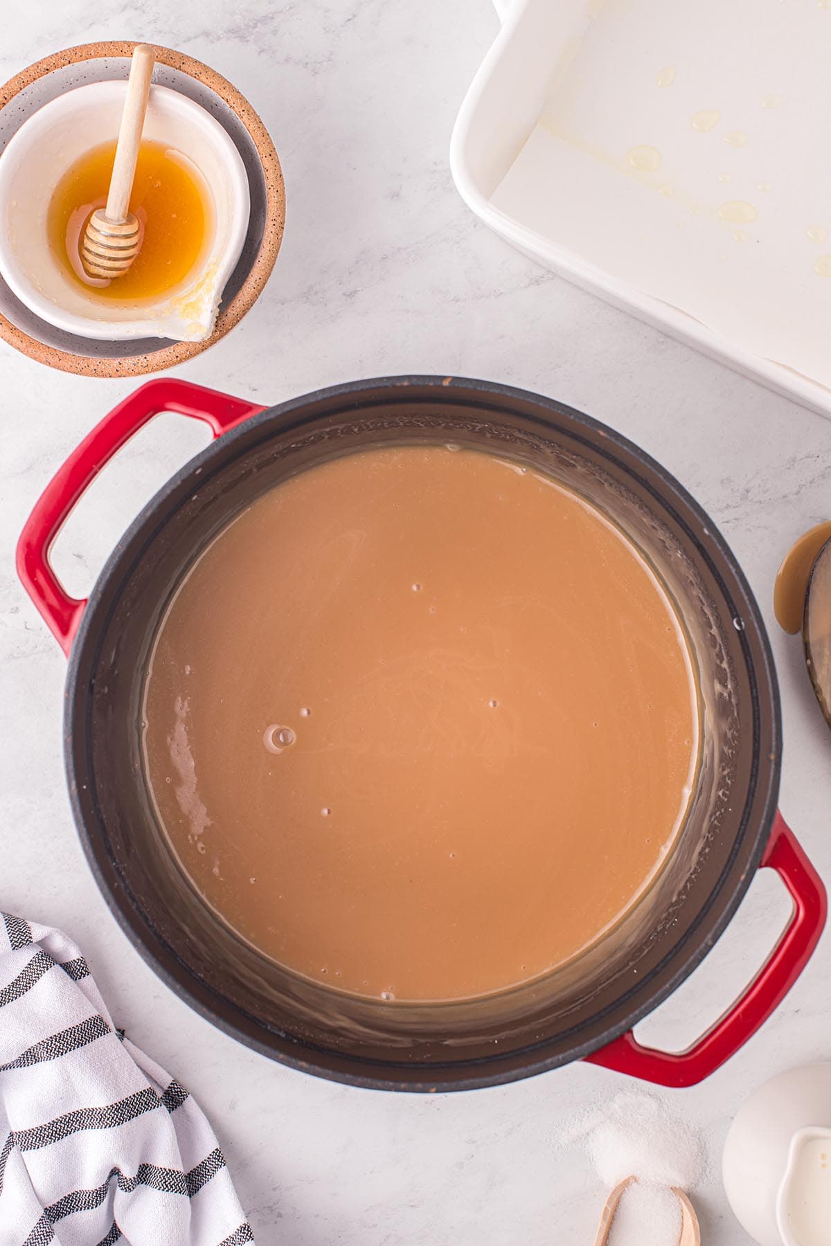 homemade caramel mixture in a pot.