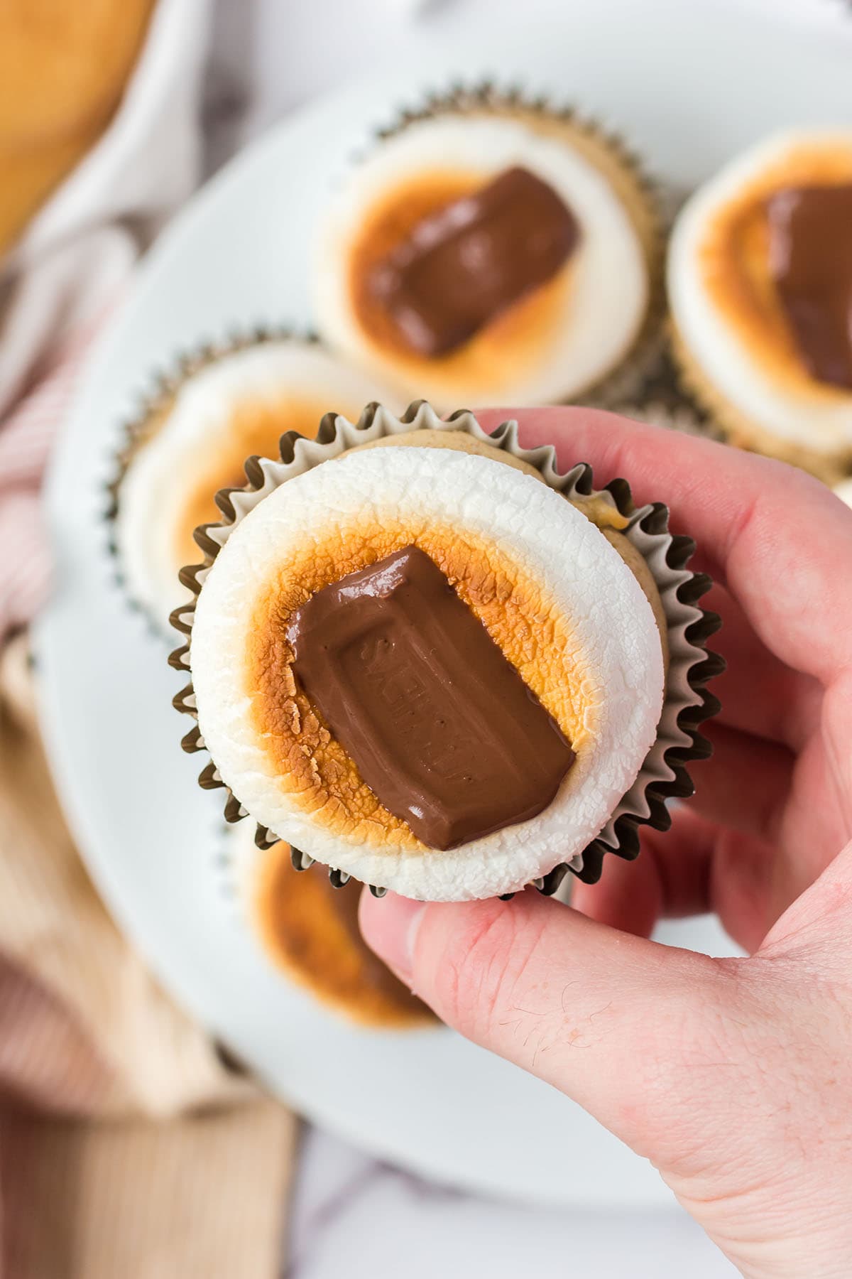 hand holding smores cupcakes