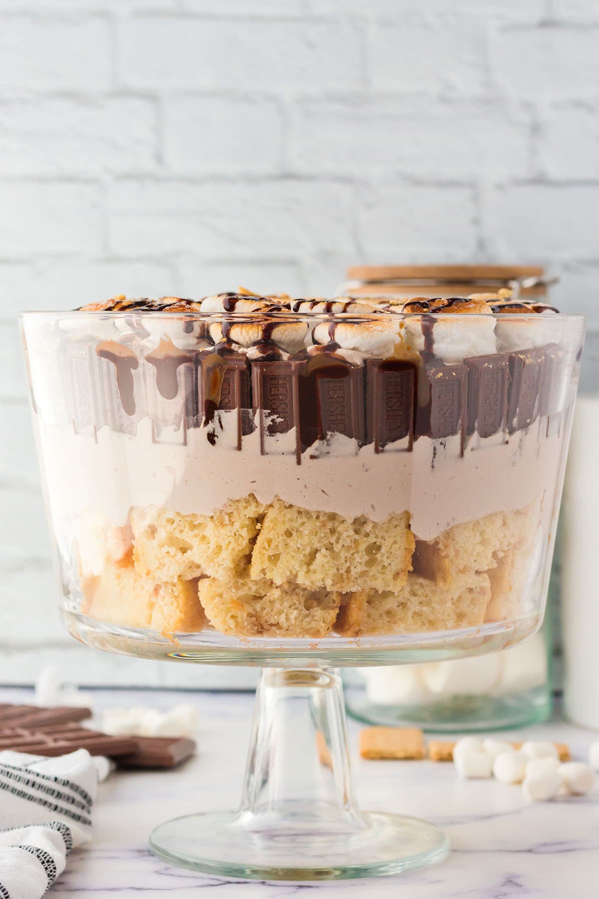 smores trifle in a glass jar