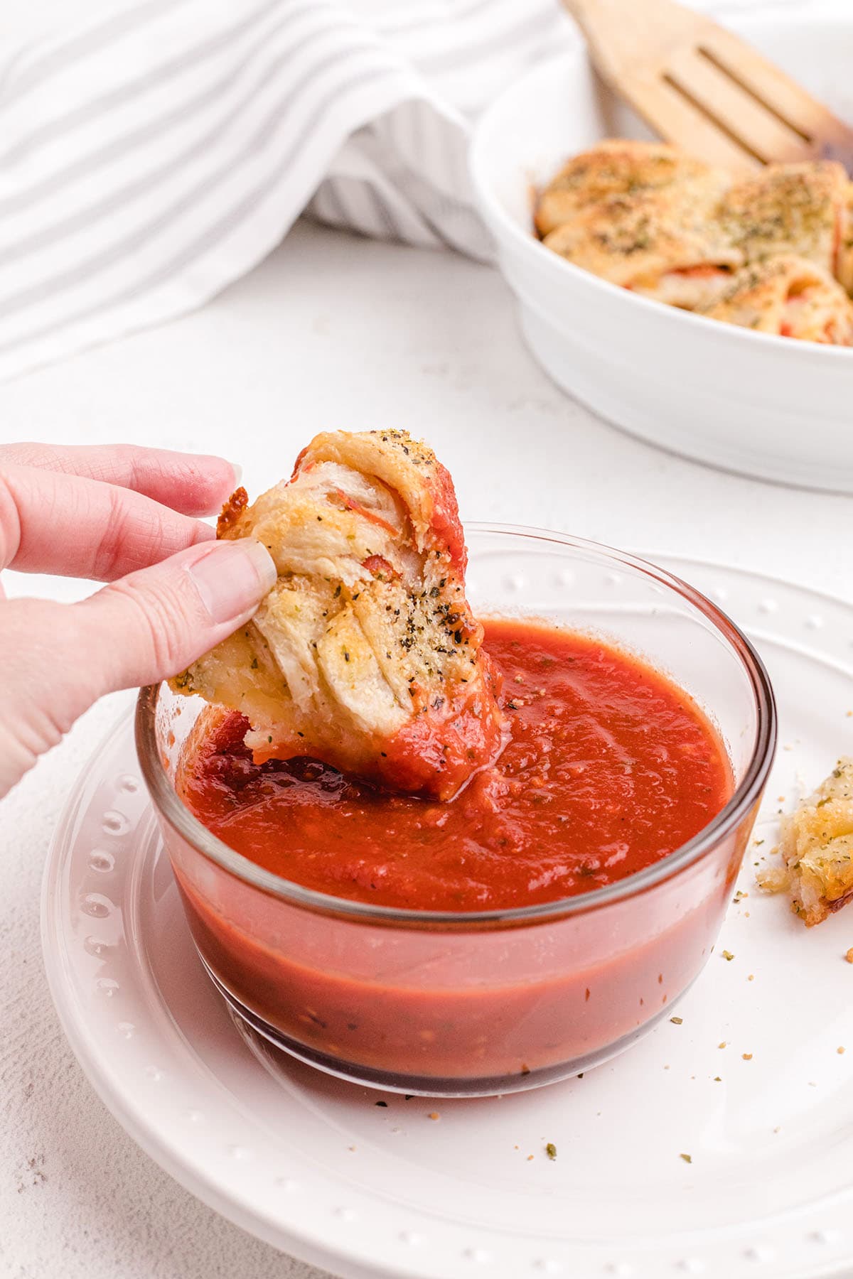 Pepperoni Rolls dipped in sauce