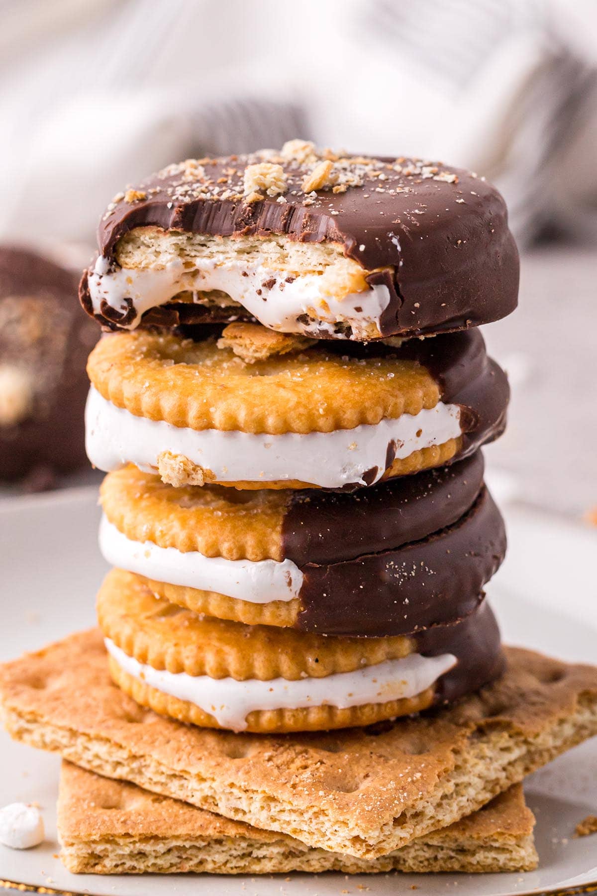 stacked and bitten smores crackers