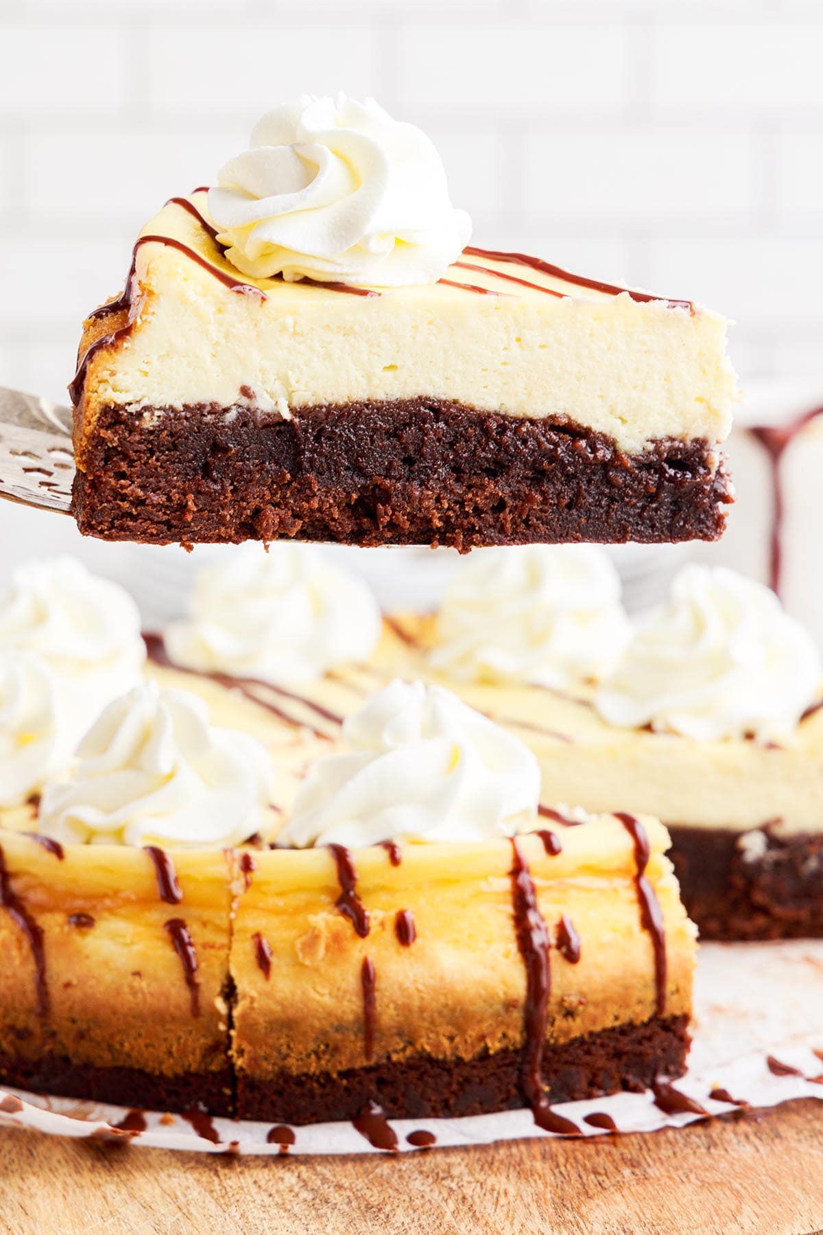 sliced brownie bottom cheesecake image