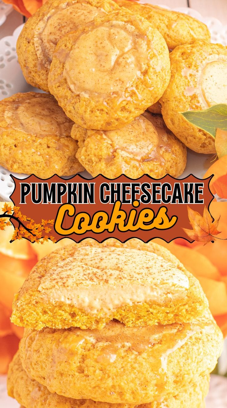 A pile of Pumpkin Cheesecake Cookies served on a white plate