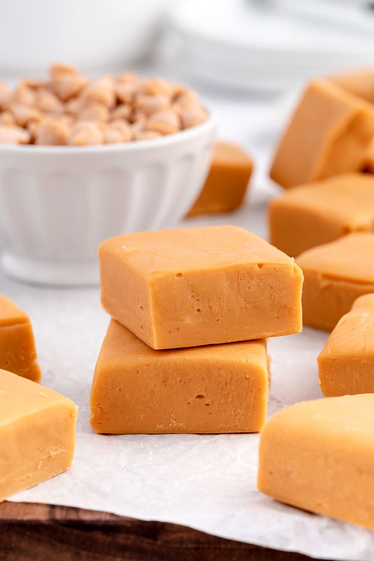 2 squares of Butterscotch Fudge stacked