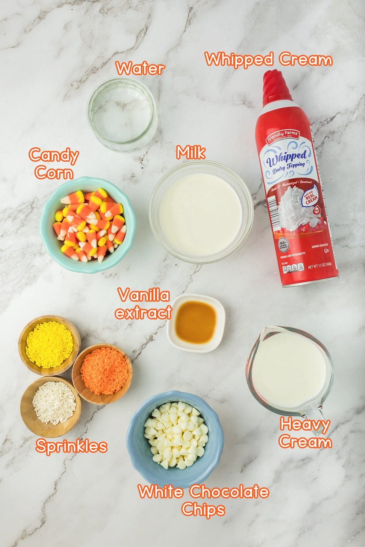 ingredients for candy corn hot chocolate
