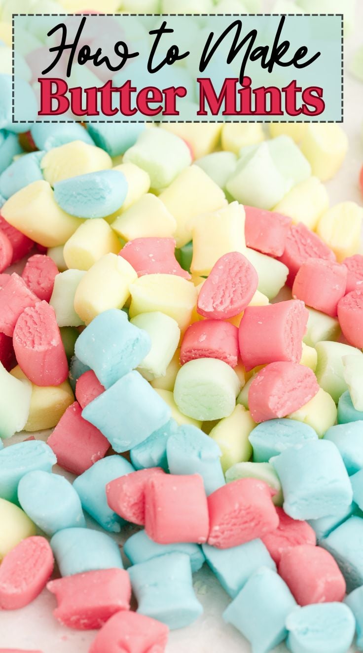 Colorful delicious butter mints scattered on a white surface