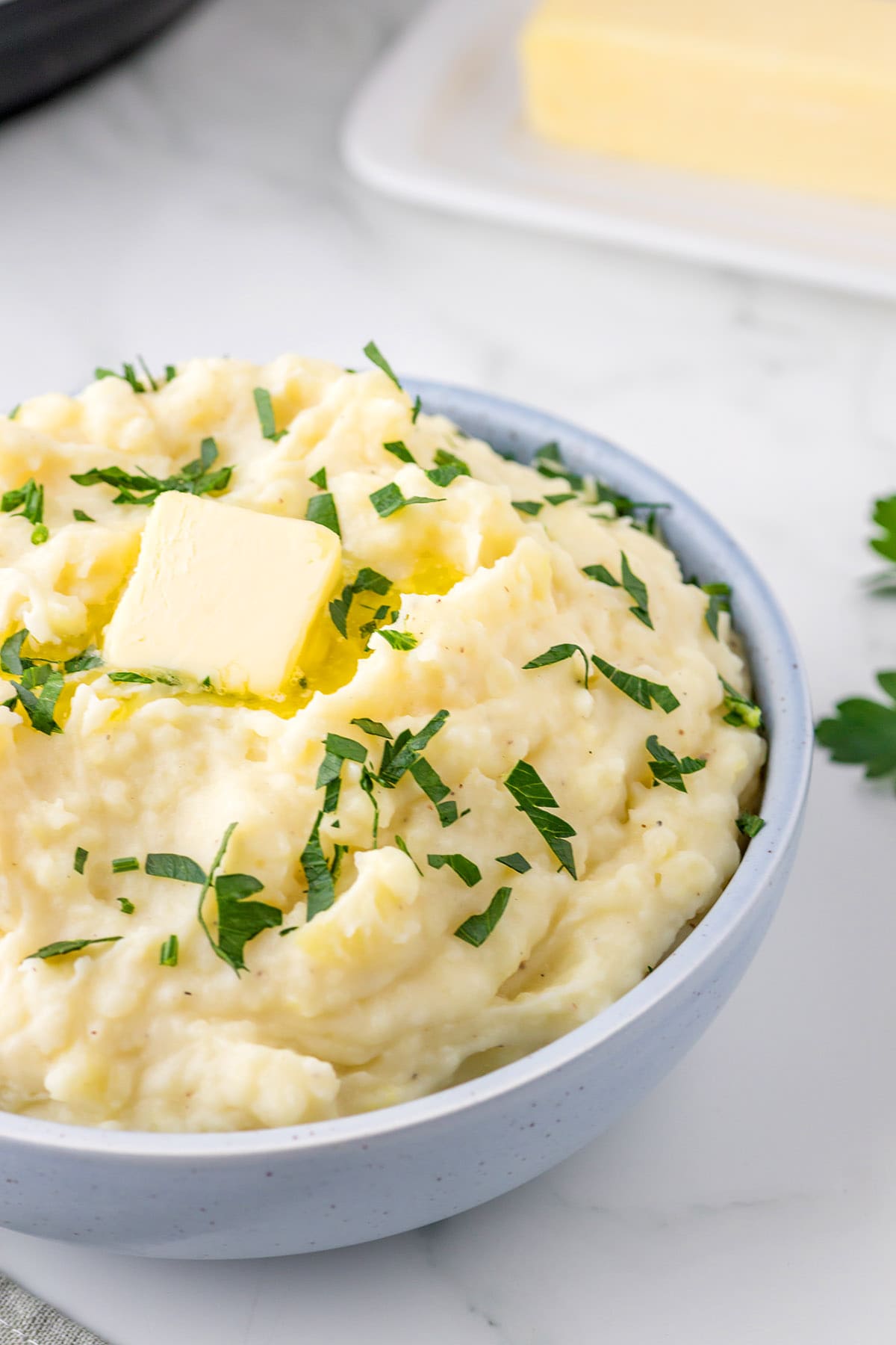 Instant Pot Cheesy Mashed Potatoes in a bowl
