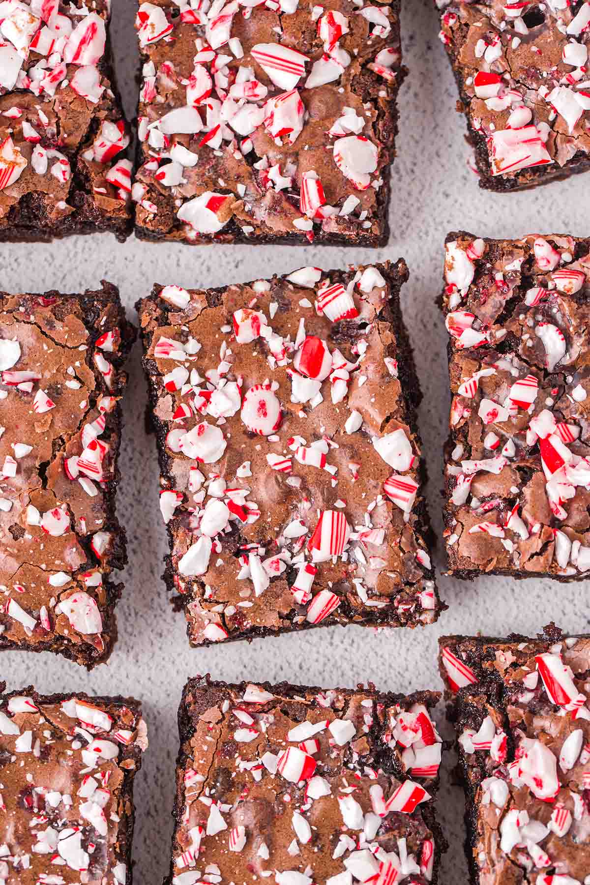candy cane brownies cut into squares