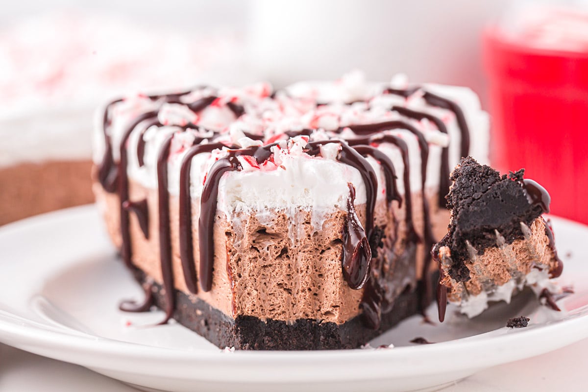 chocolate peppermint cheesecake on a plate