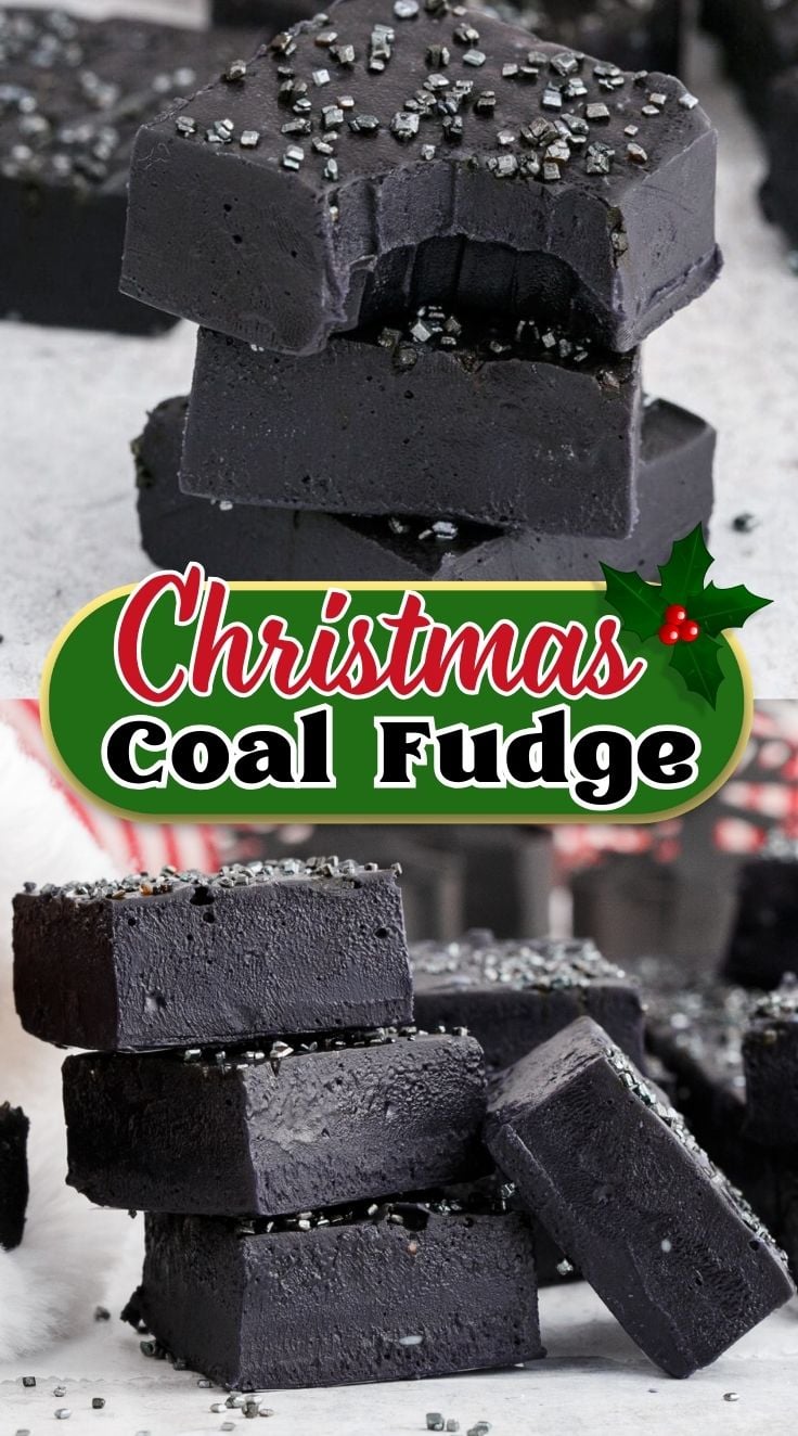 A stack of black Christmas Coal Fudge