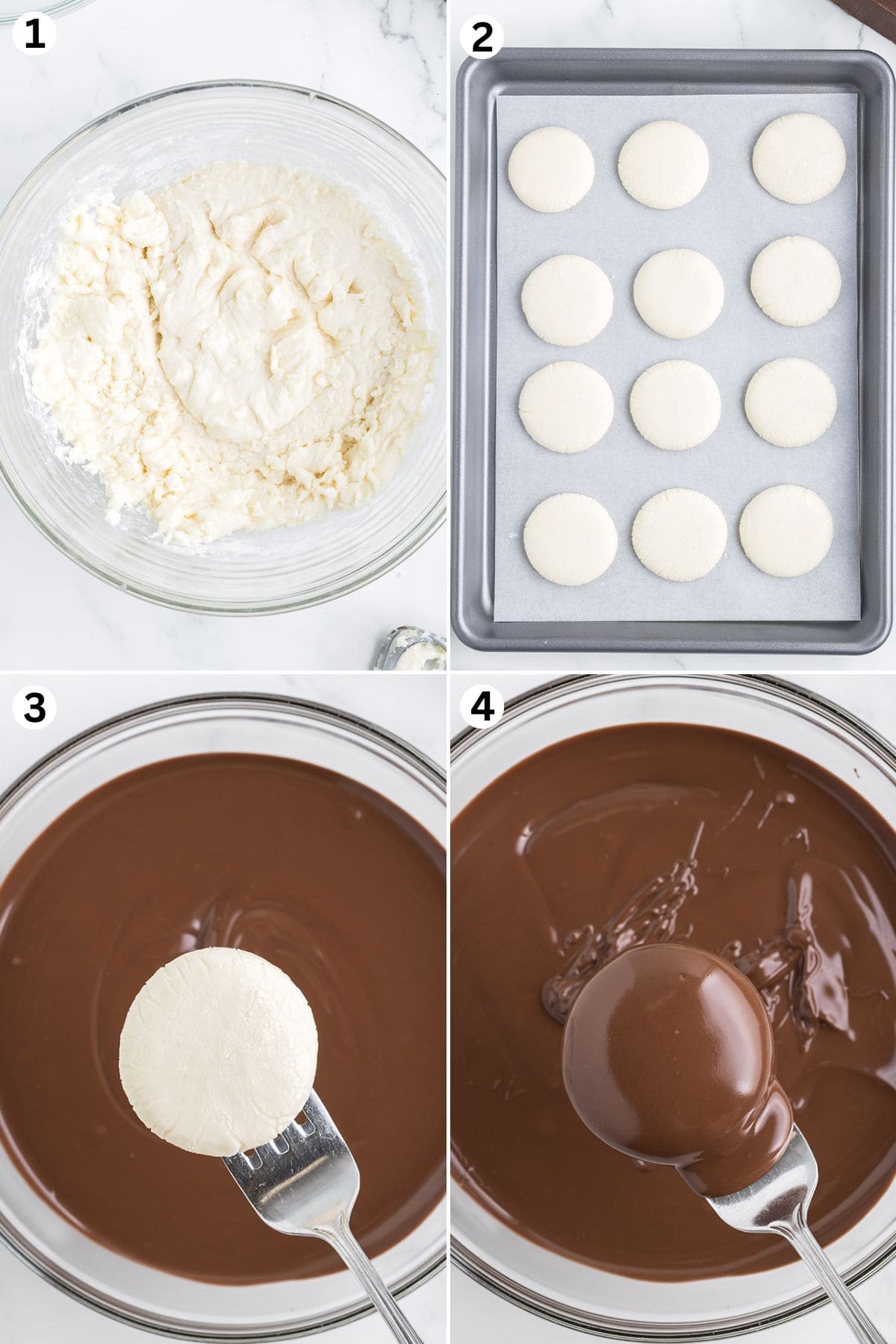 patties mixture in a mixing bowl. flatten the dough and placed on baking sheet. dip the dough into melted chocolate.