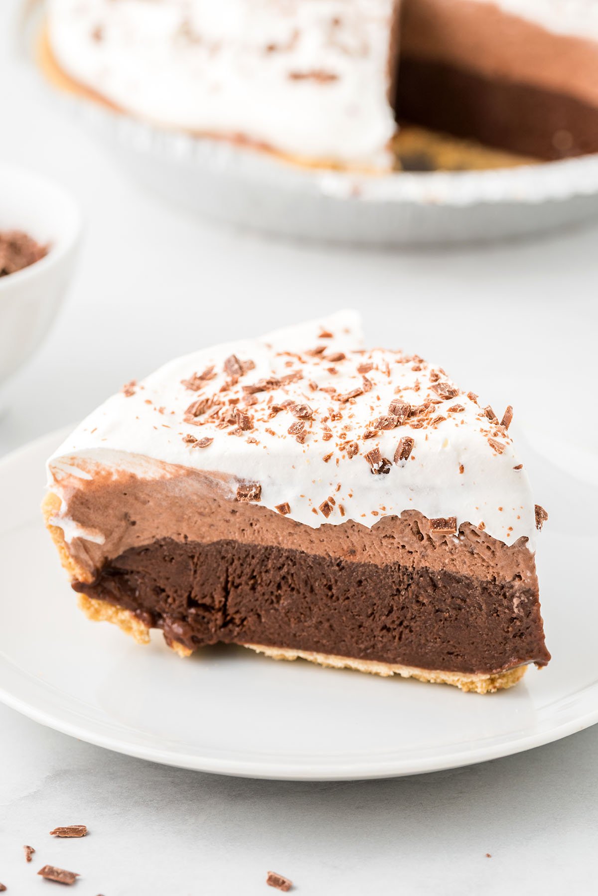 a slice of chocolate pudding pie