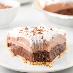 no bake chocolate pudding pie on a plate