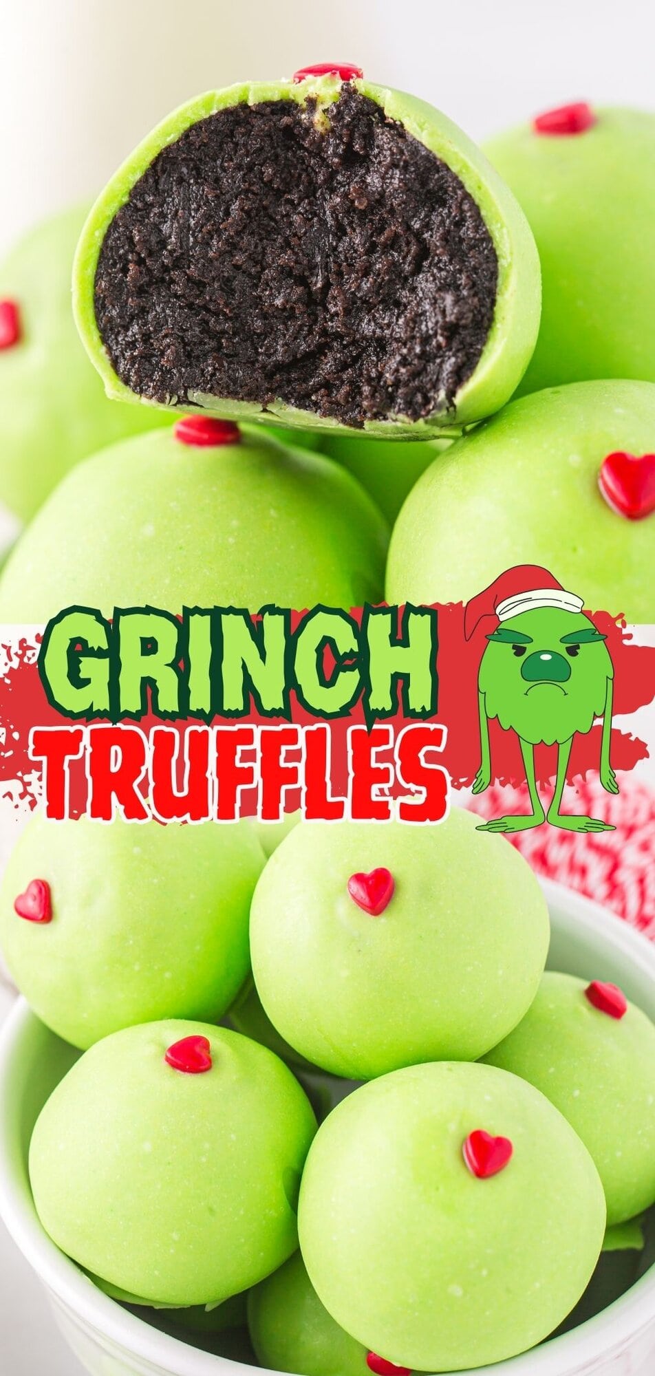Bright green Grinch Truffles in a white bowl