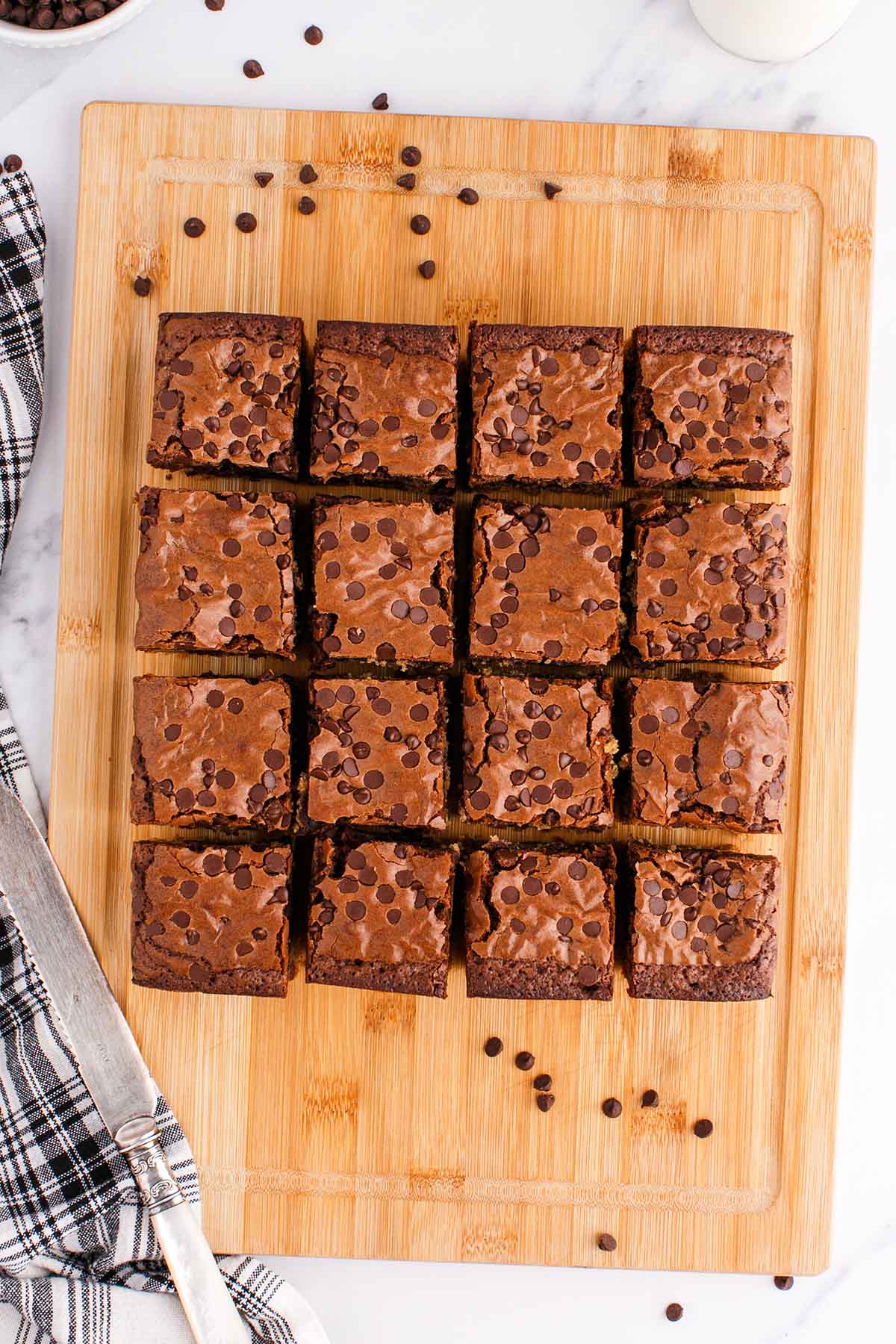 top shot of Cookie Brownie Bars cut into squares