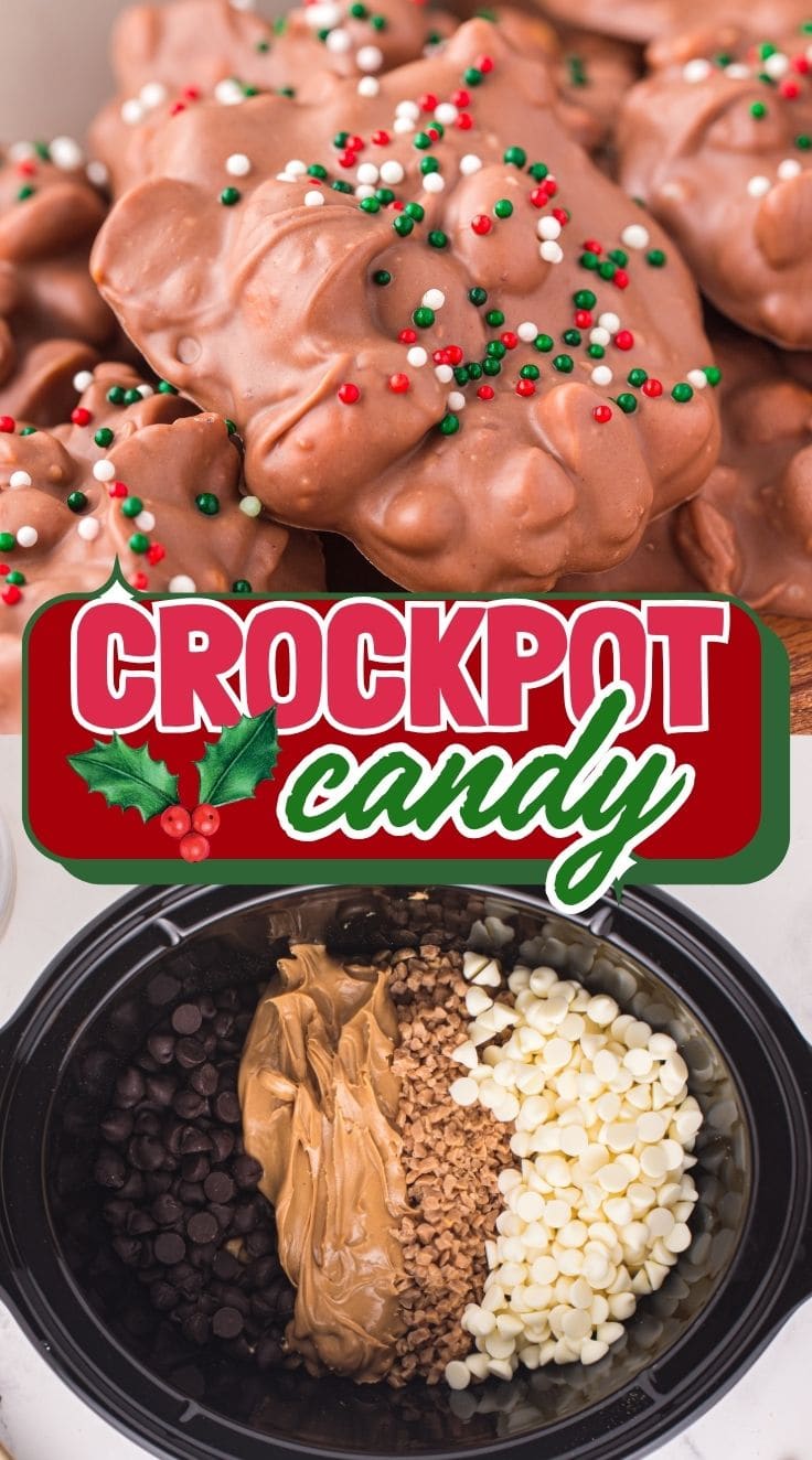Crockpot Candy in a pile. Crockpot Candy ingredients in a crockpot