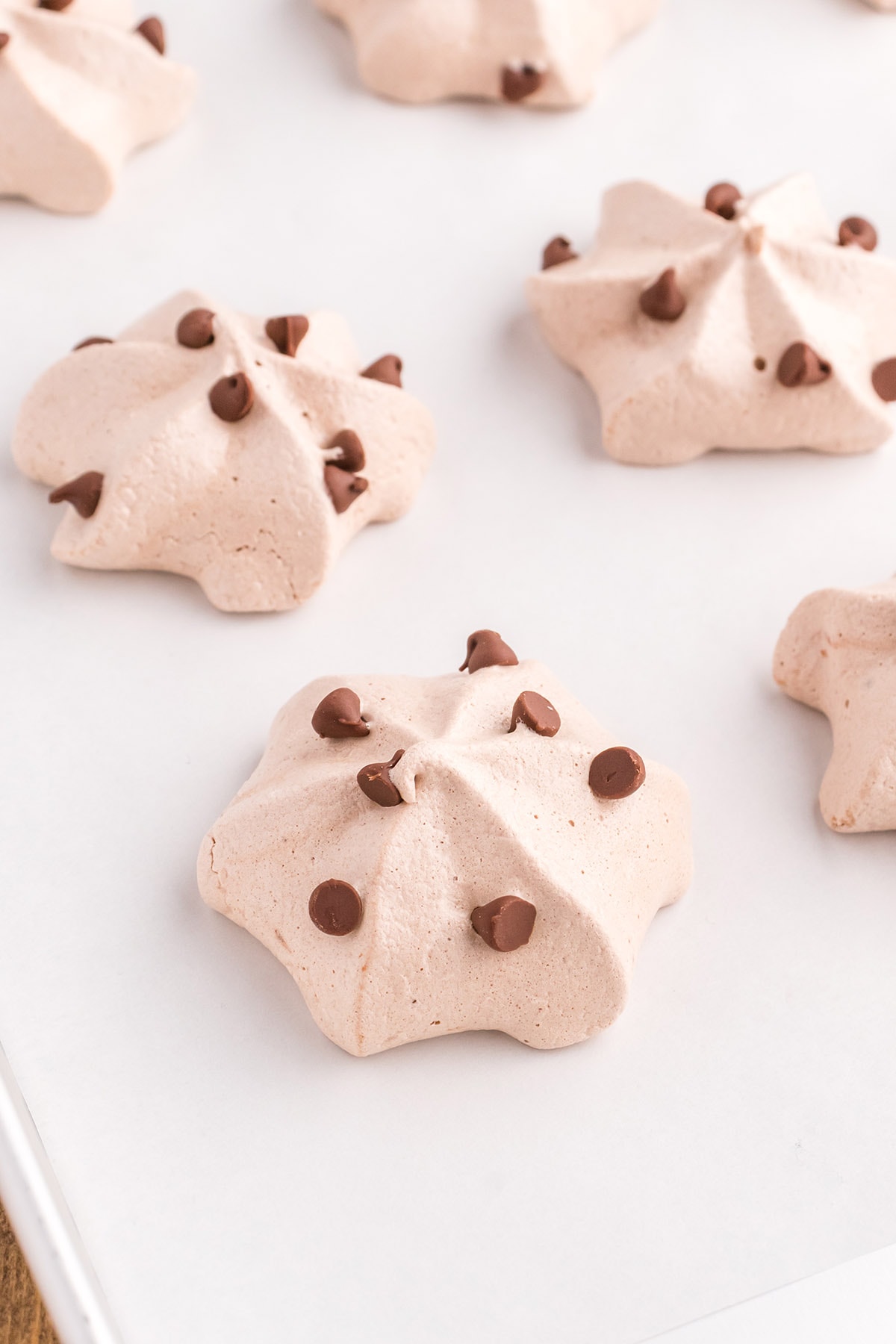 Double Chocolate Meringue Cookies with mini chocolate chips sprinkled