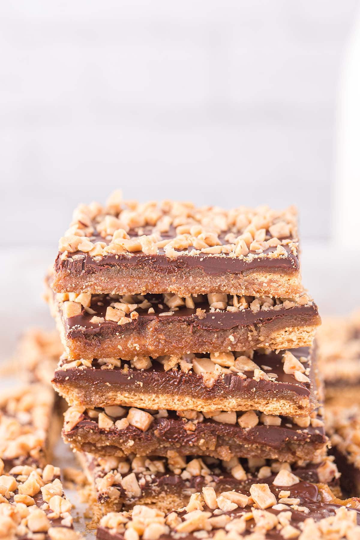 Graham Cracker Toffee Bars stacked up 