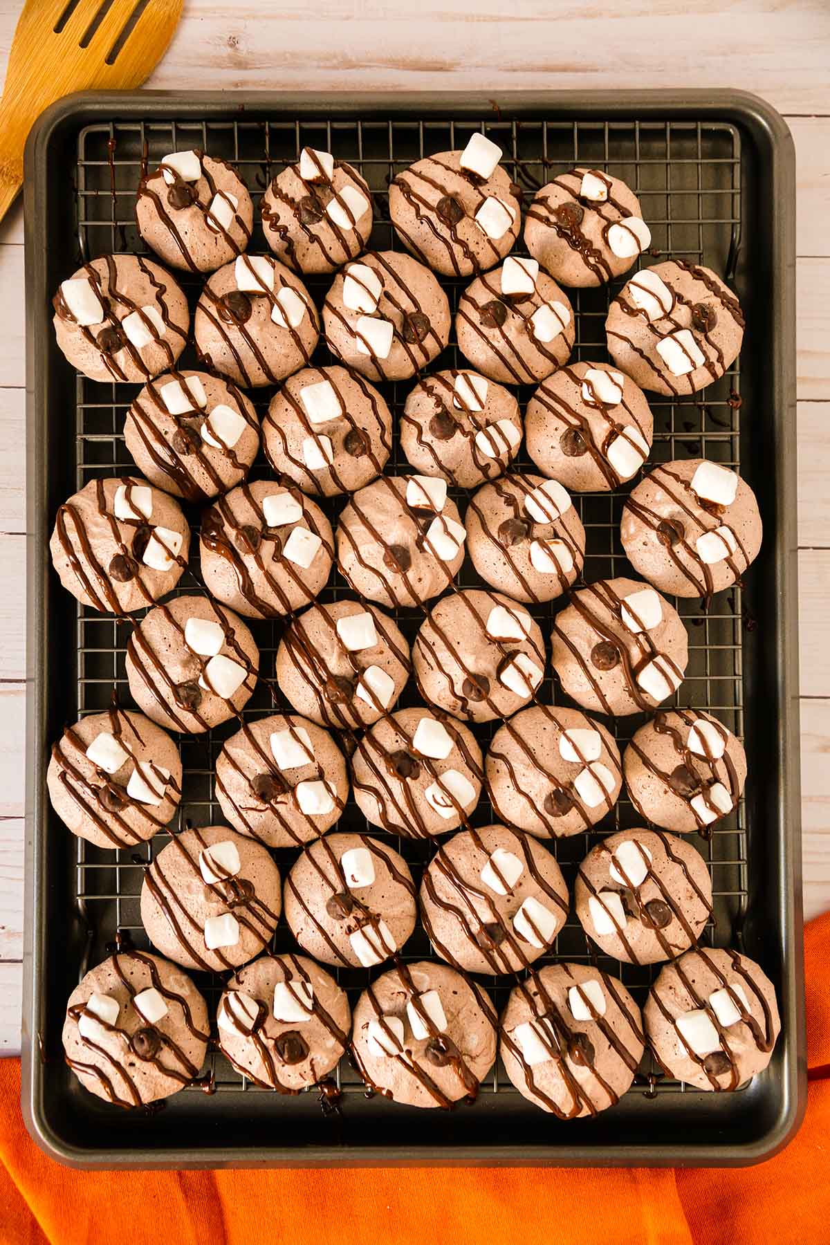 top shot of Mexican Hot Chocolate Meringues on the cooling rack