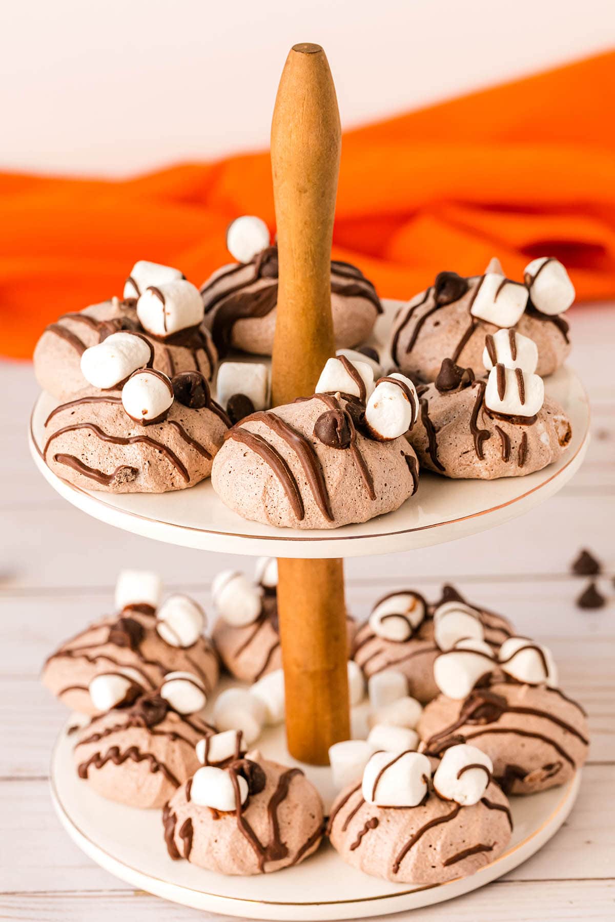 Mexican Hot Chocolate Meringues on a 2-tier stand