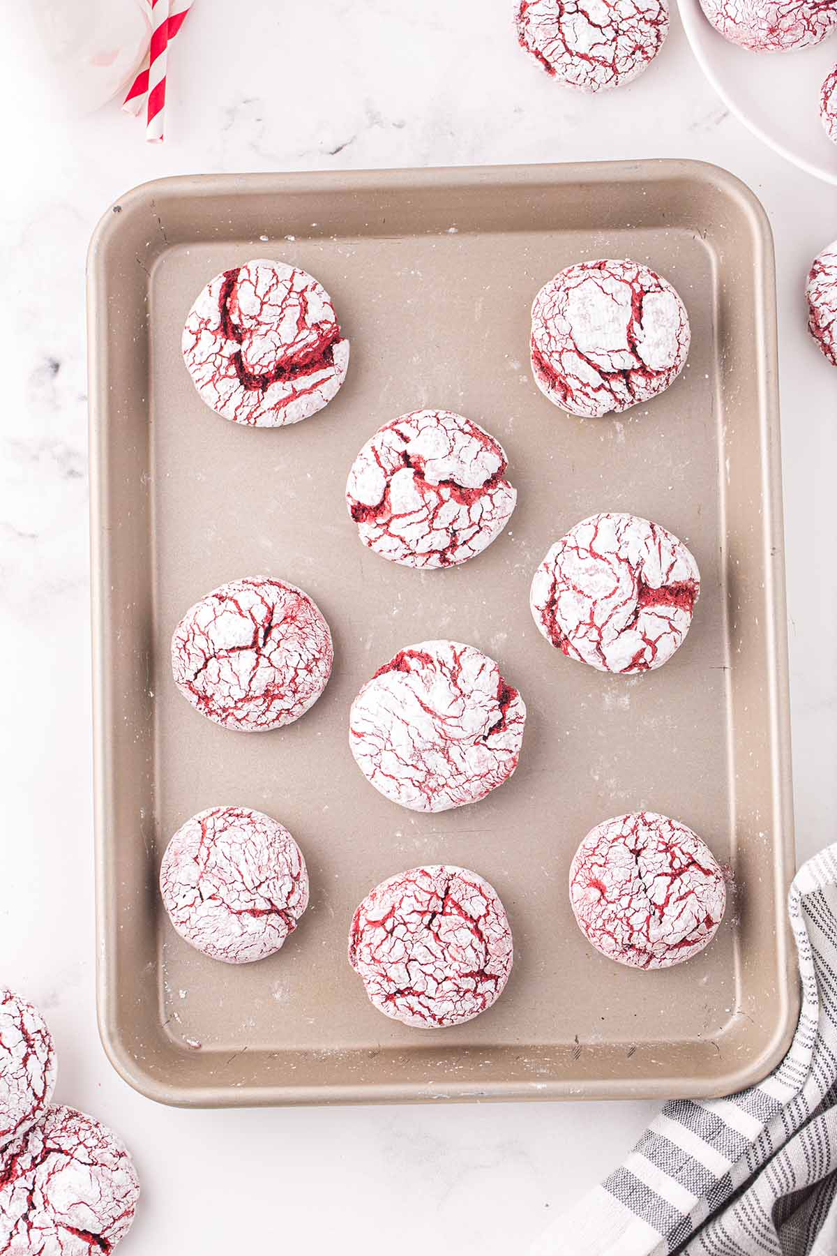 baked red velvet crinkle cookies.