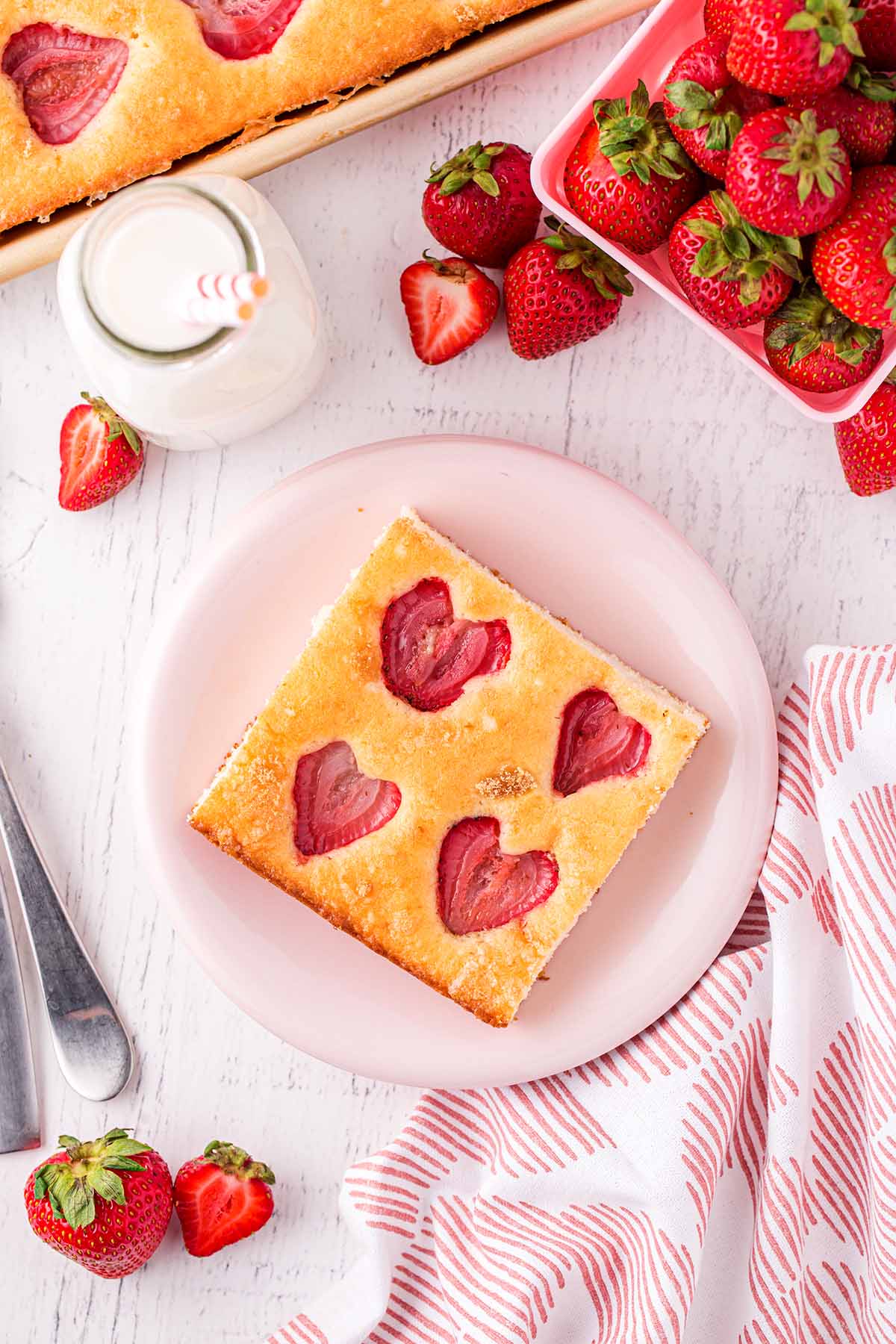 Strawberry Snacking Cake square on a plate