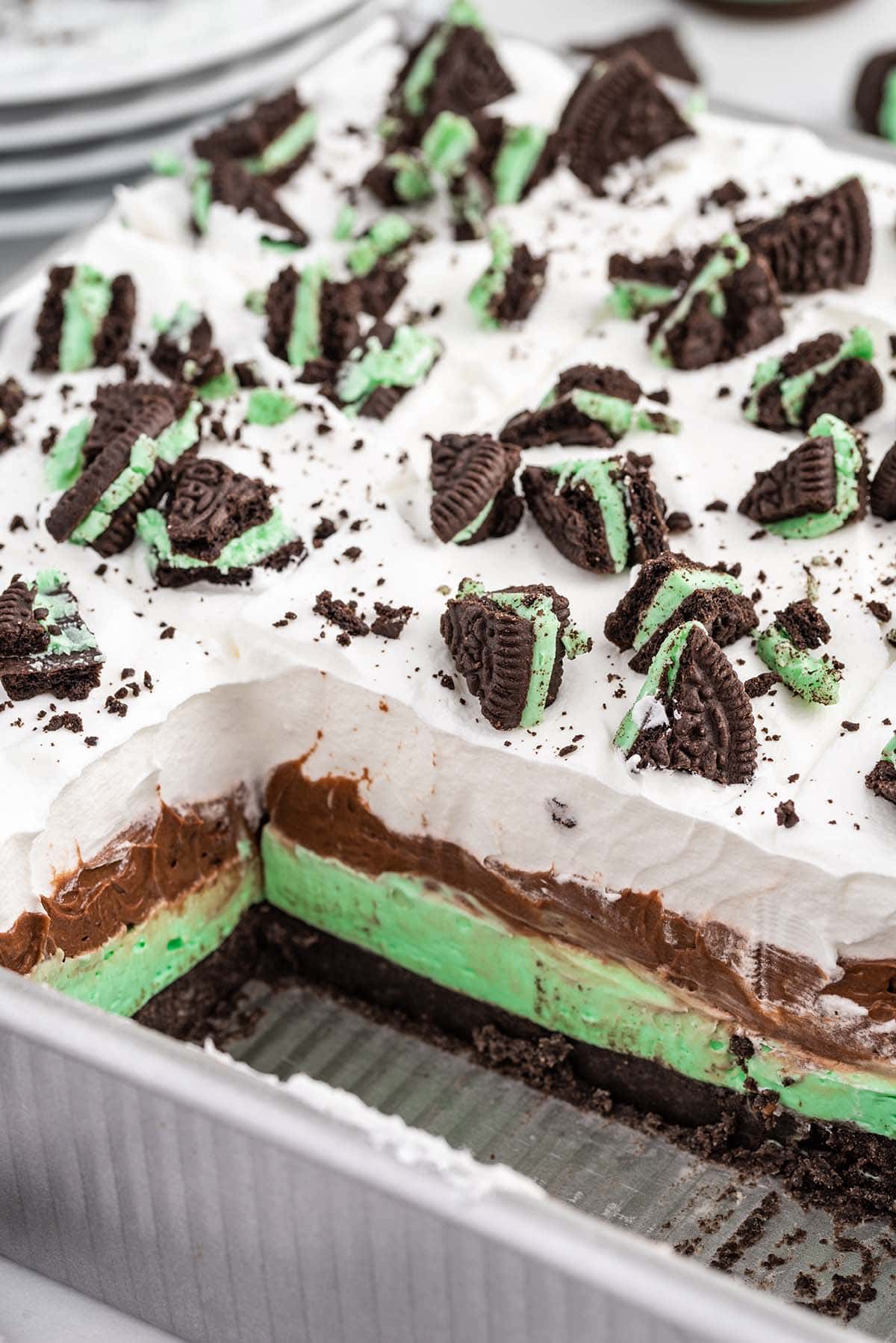 taking a rectangle piece from. Mint Chocolate Lasagna