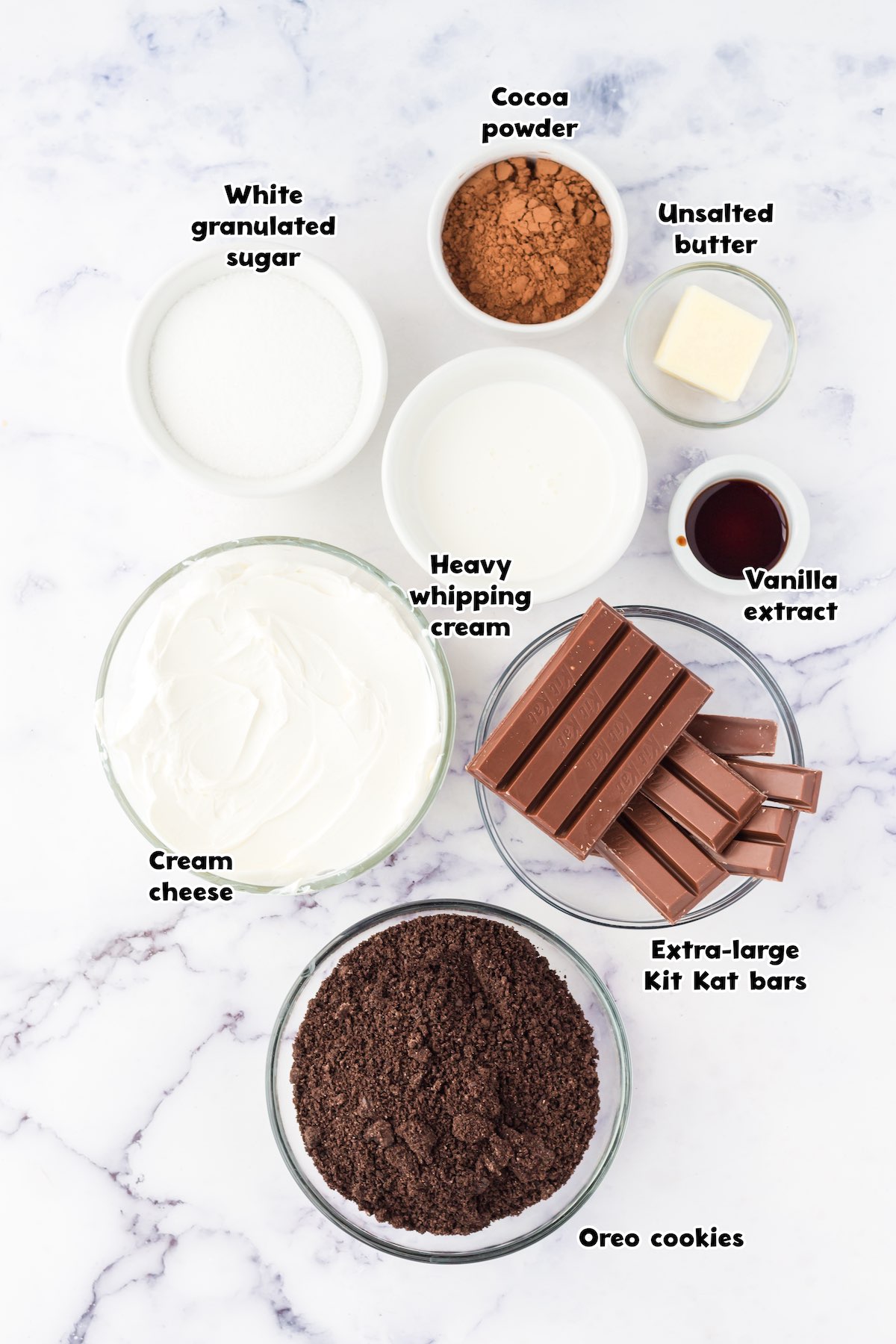 No Bake Kit Kat Cheesecake ingredients