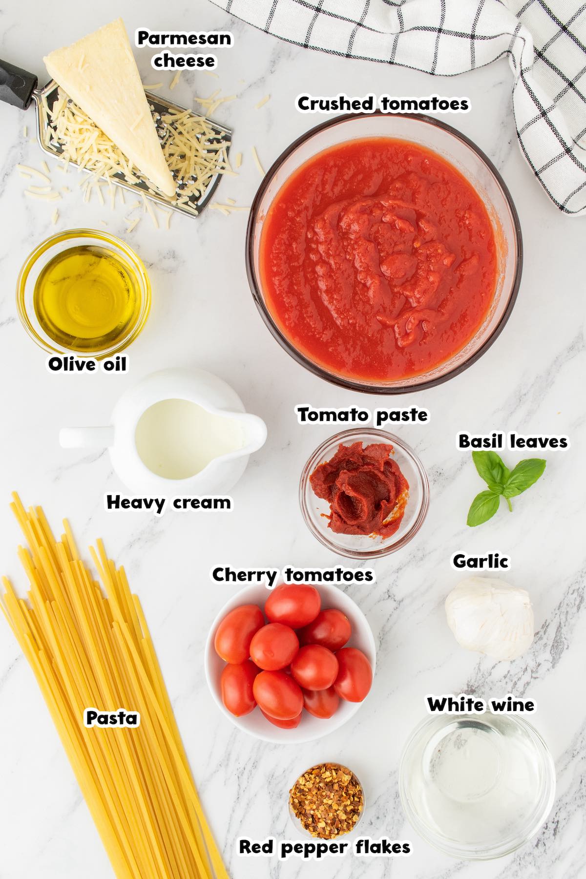 Tomato Basil Pasta ingredients