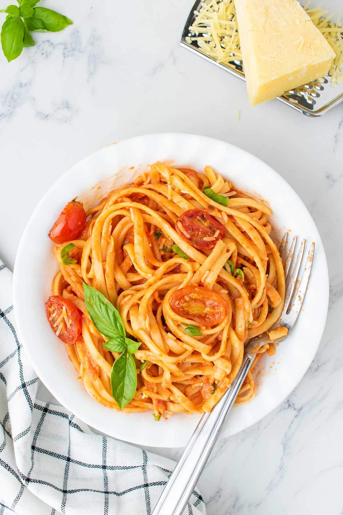 top shot of Tomato Basil Pasta