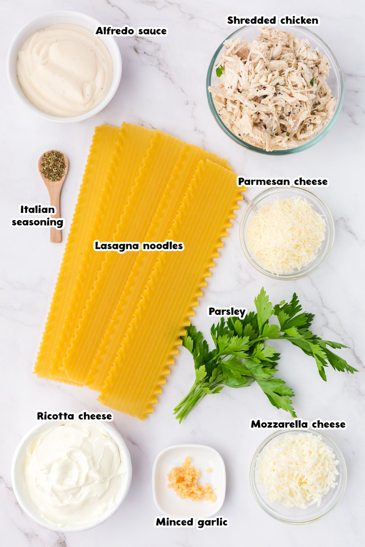 Chicken Alfredo Lasagna Rollups ingredients
