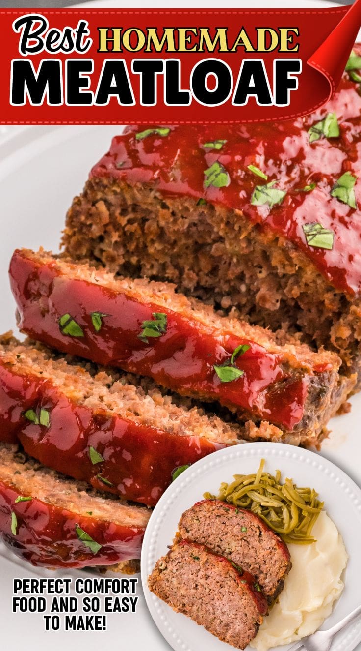 Sliced Meatloaf on a white plate