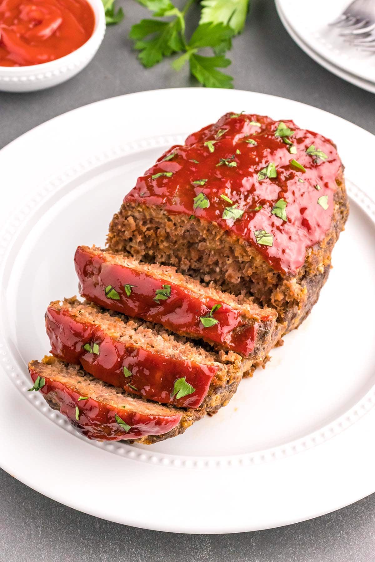 Meatloaf sliced on a plate