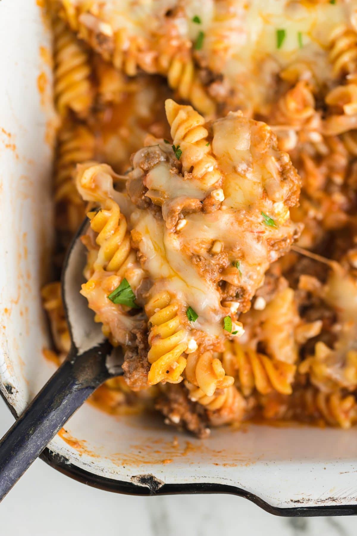 lasagna casserole on a spoon