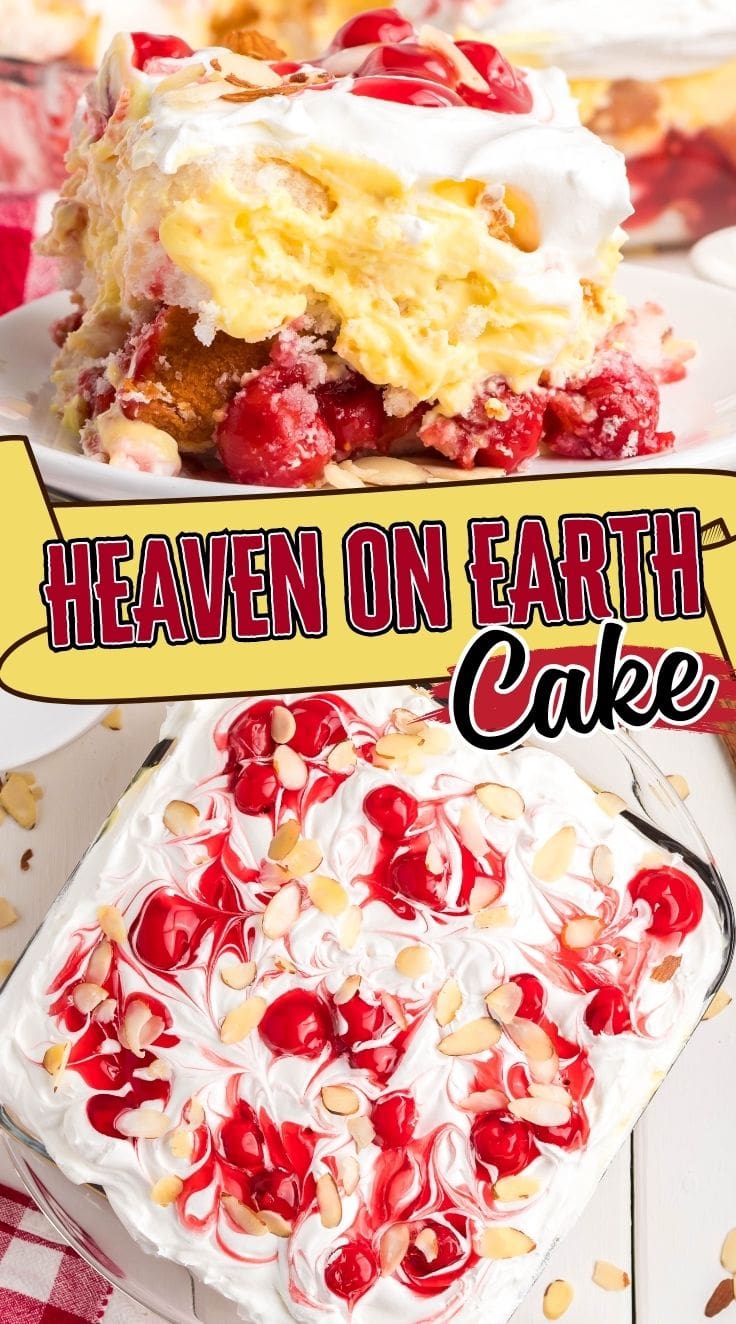 A slice of Heaven on Earth Cake served on a white plate.