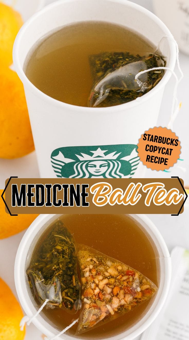 Homemade medicine ball tea made from 2 tea bags inspired by Starbucks, served hot.
