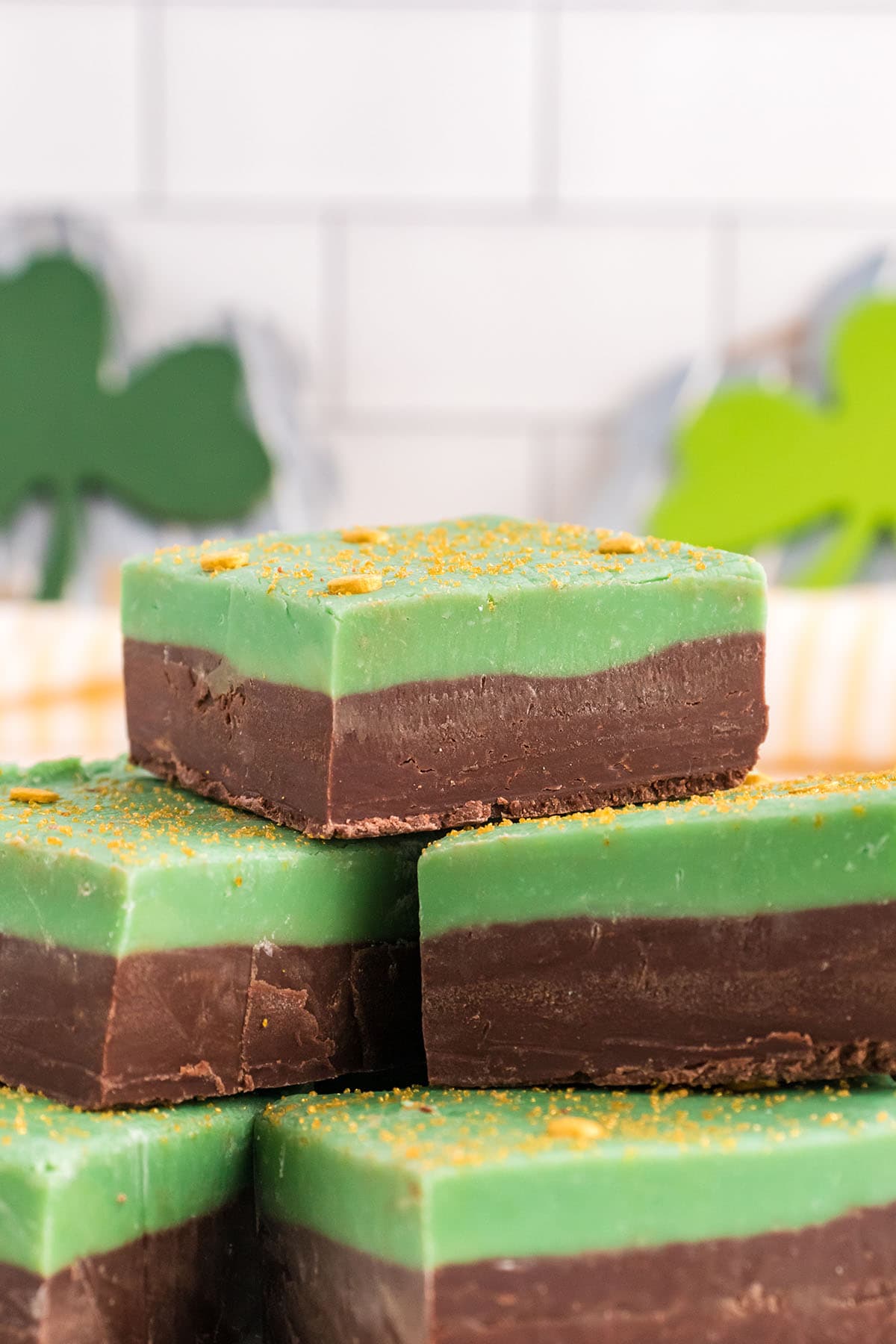 Chocolate Mint Fudge stacked up