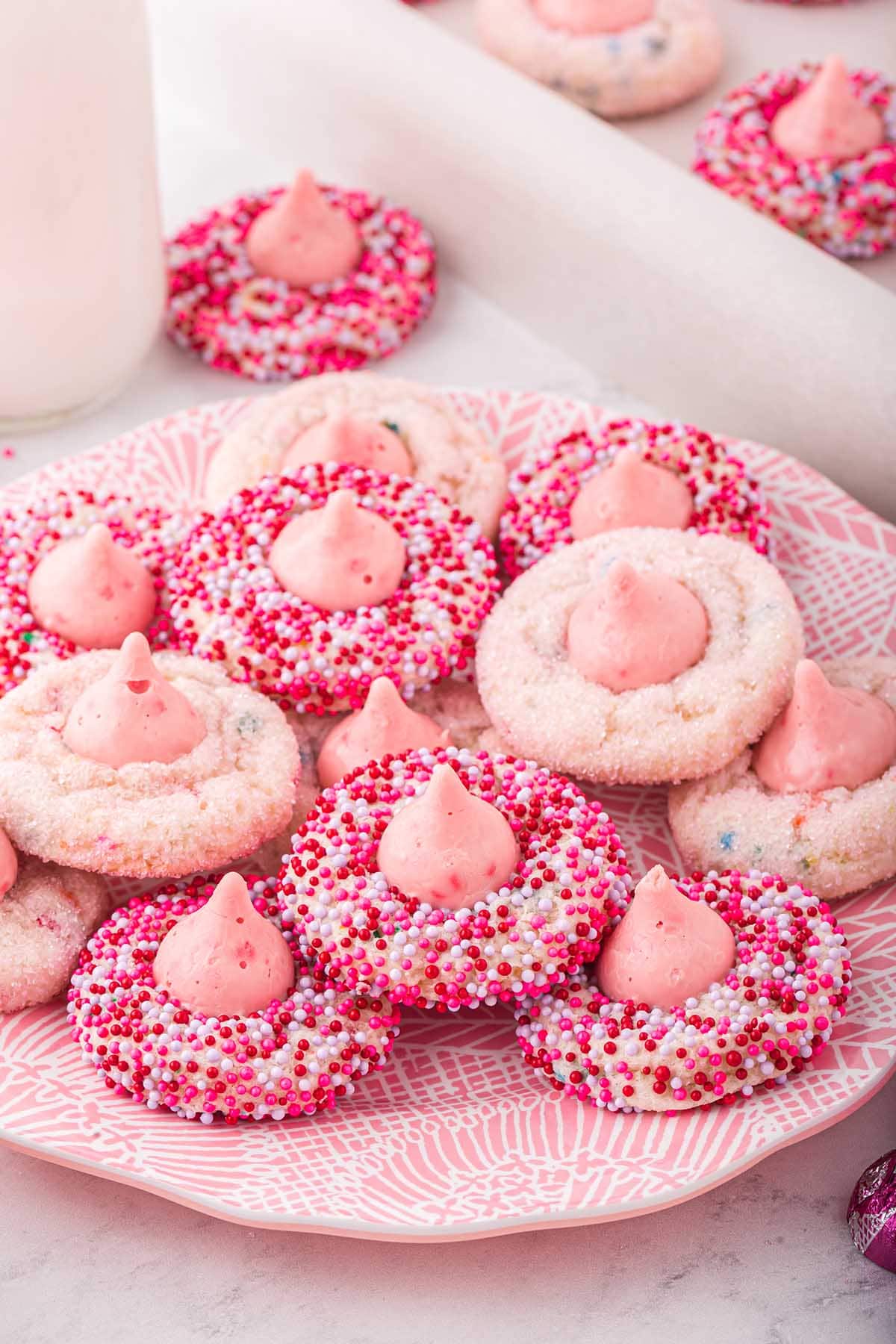 strawberry kiss cookies on a plate