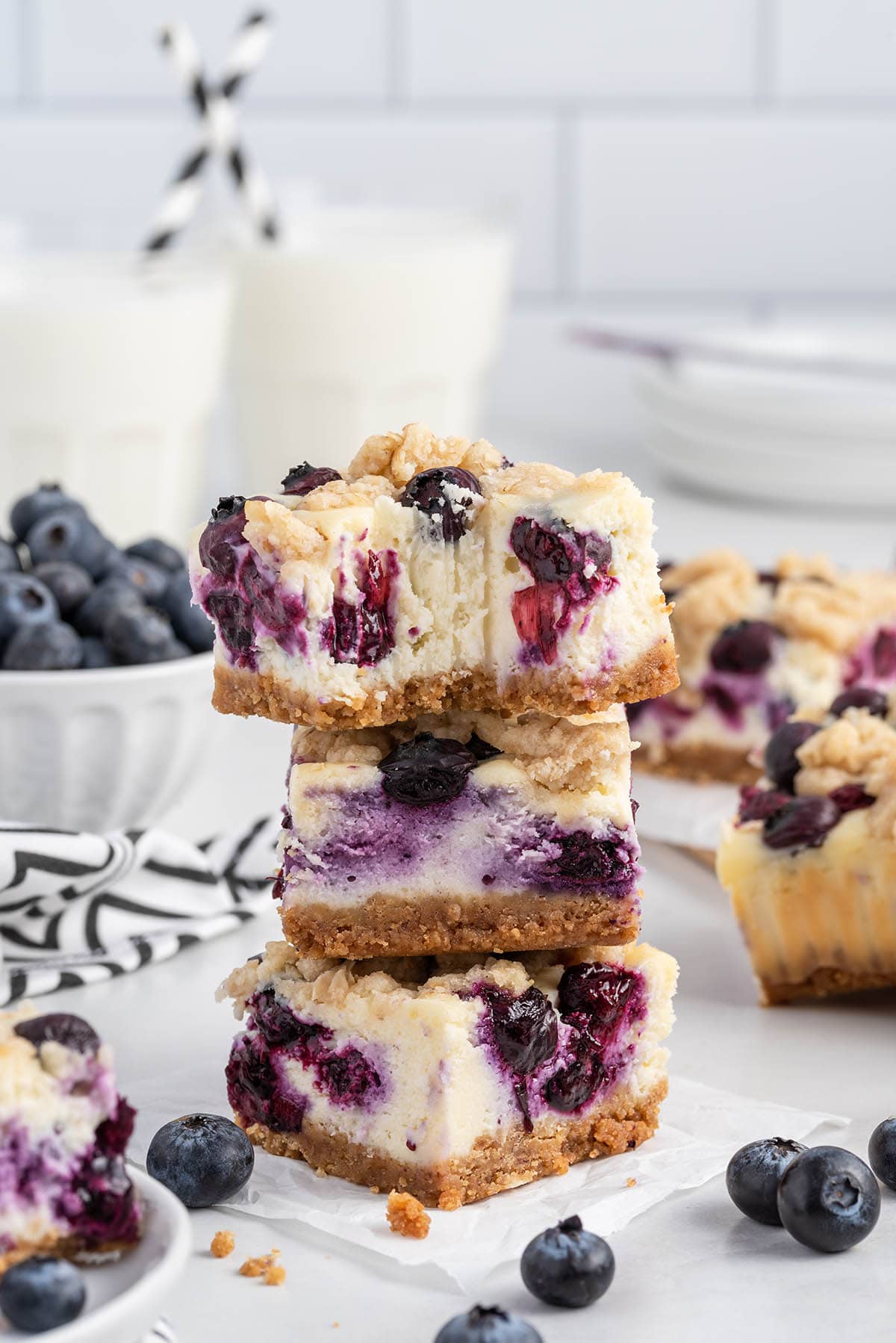 Blueberry Cheesecake Bars stacked up