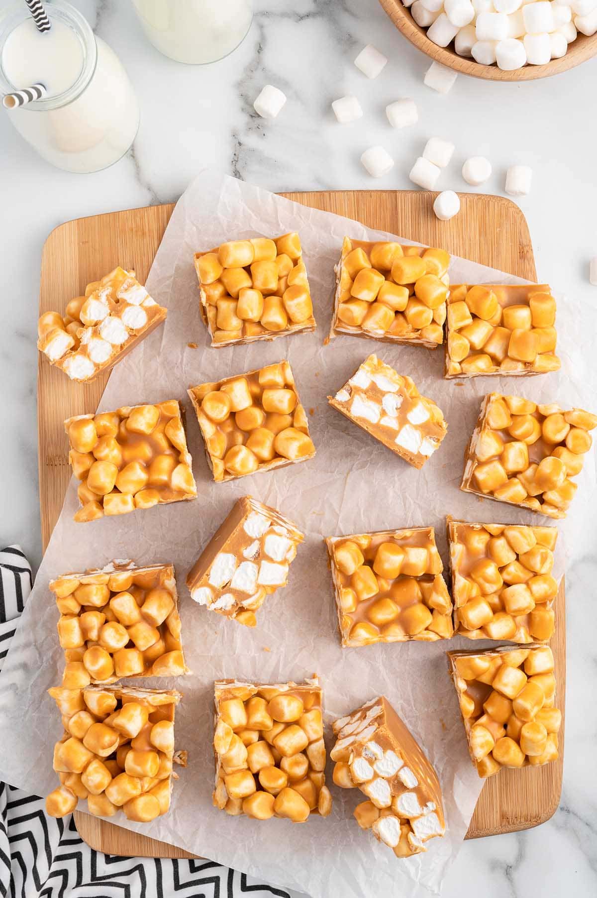 Butterscotch Marshmallow Bars cut into squares