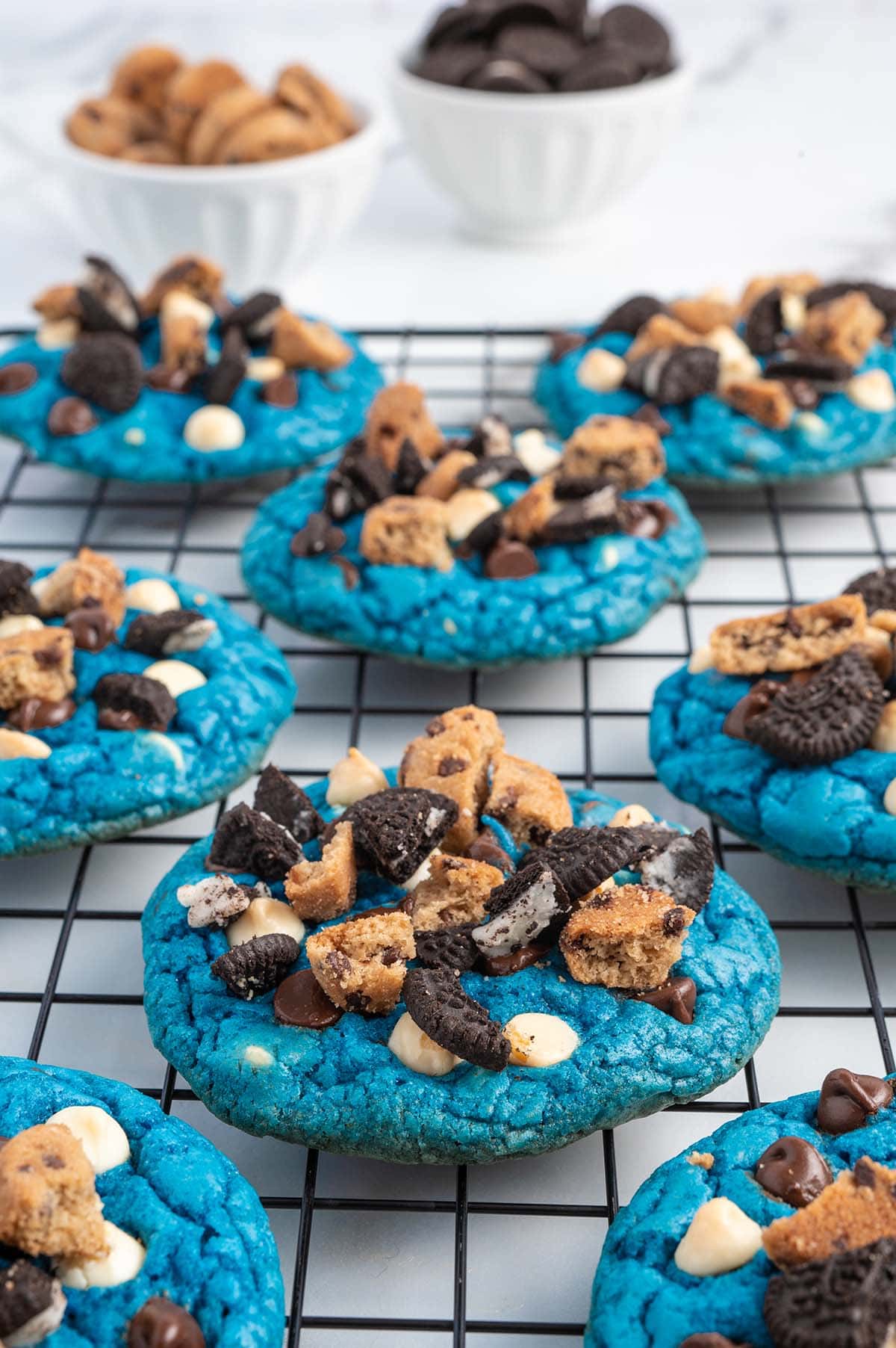 Cookie Monster Cookies on a cooling rack