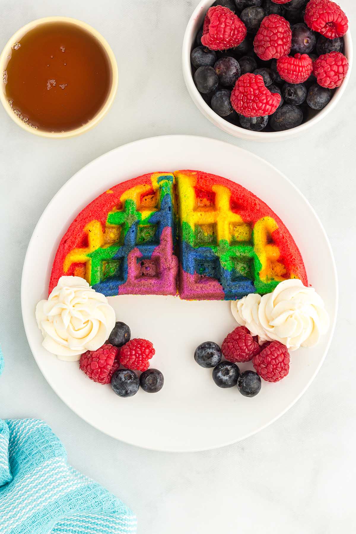 rainbow waffles on a plate