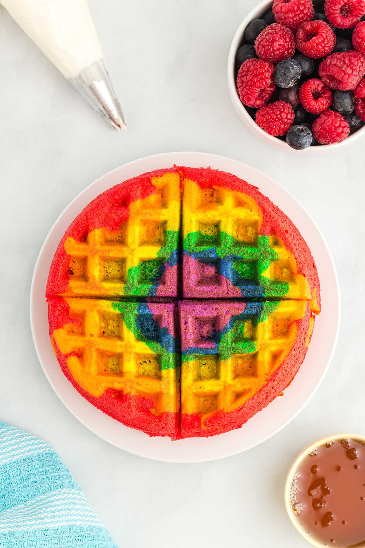 top view rainbow waffles