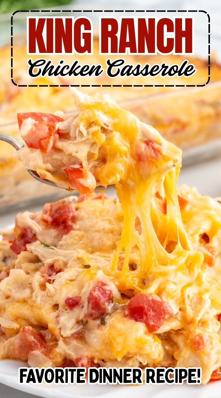 Cheesy KIng Ranch chicken casserole served on a plate