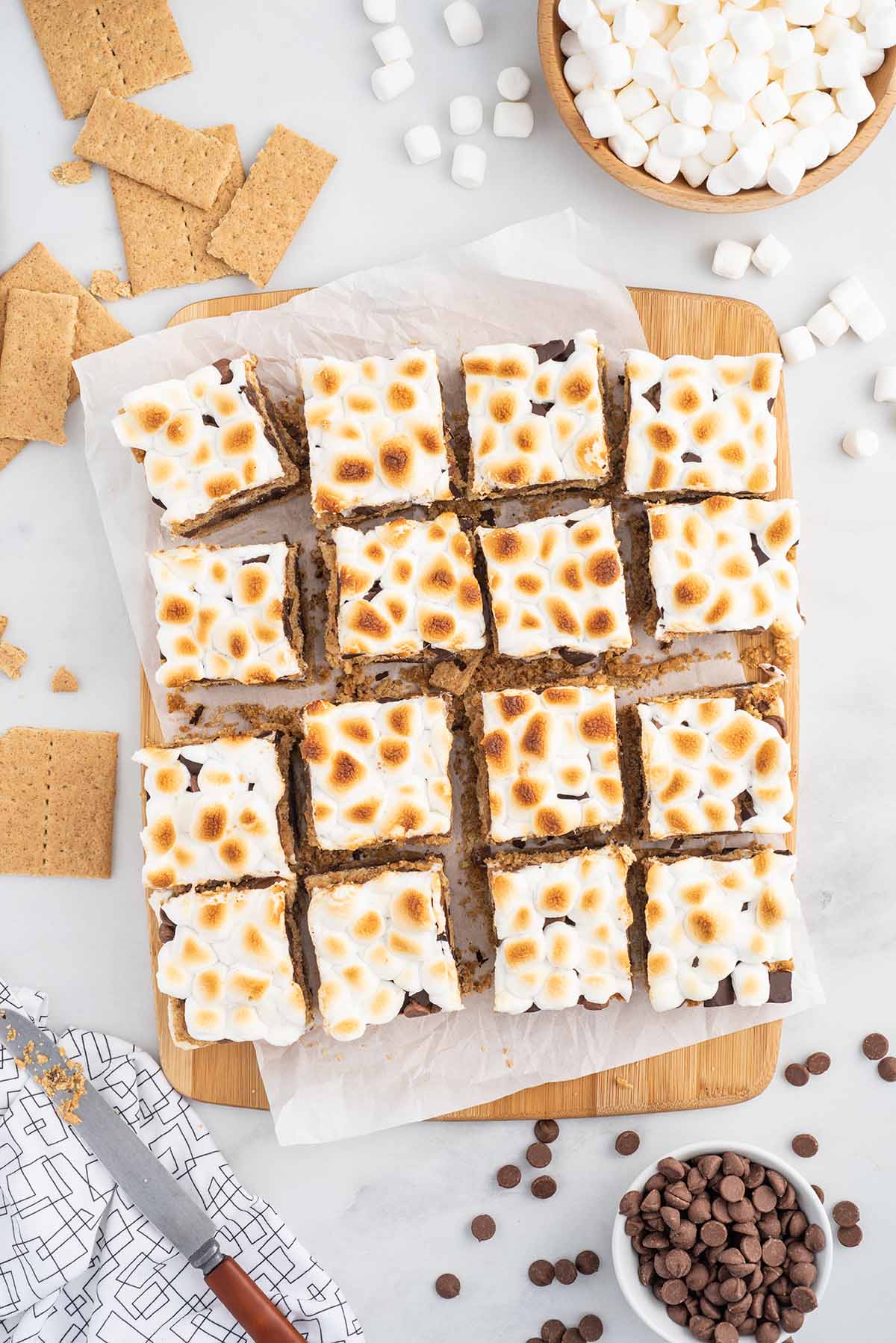 top shot of Baked S'mores cut into squares