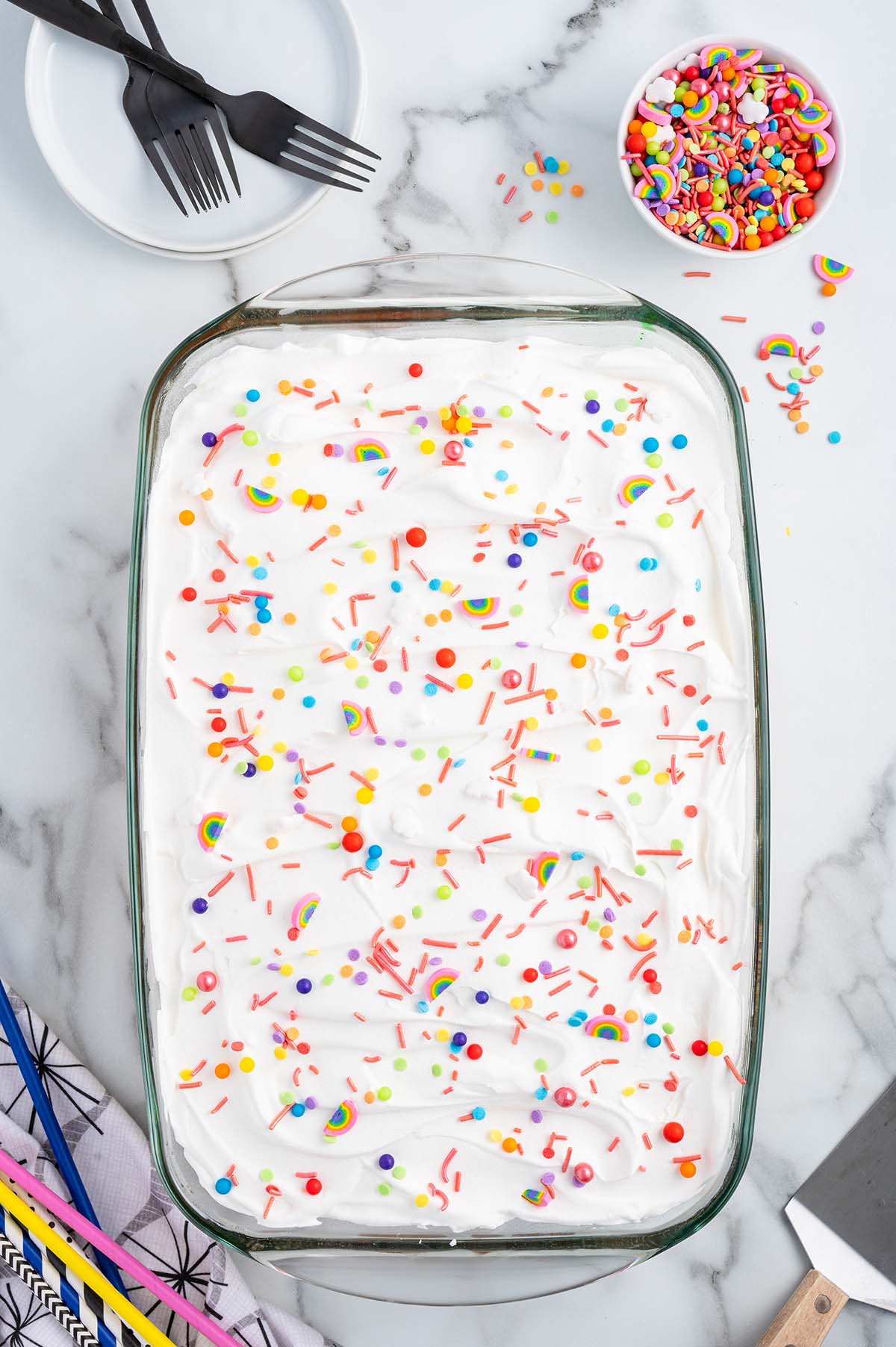 Rainbow Jello Cake with sprinkles