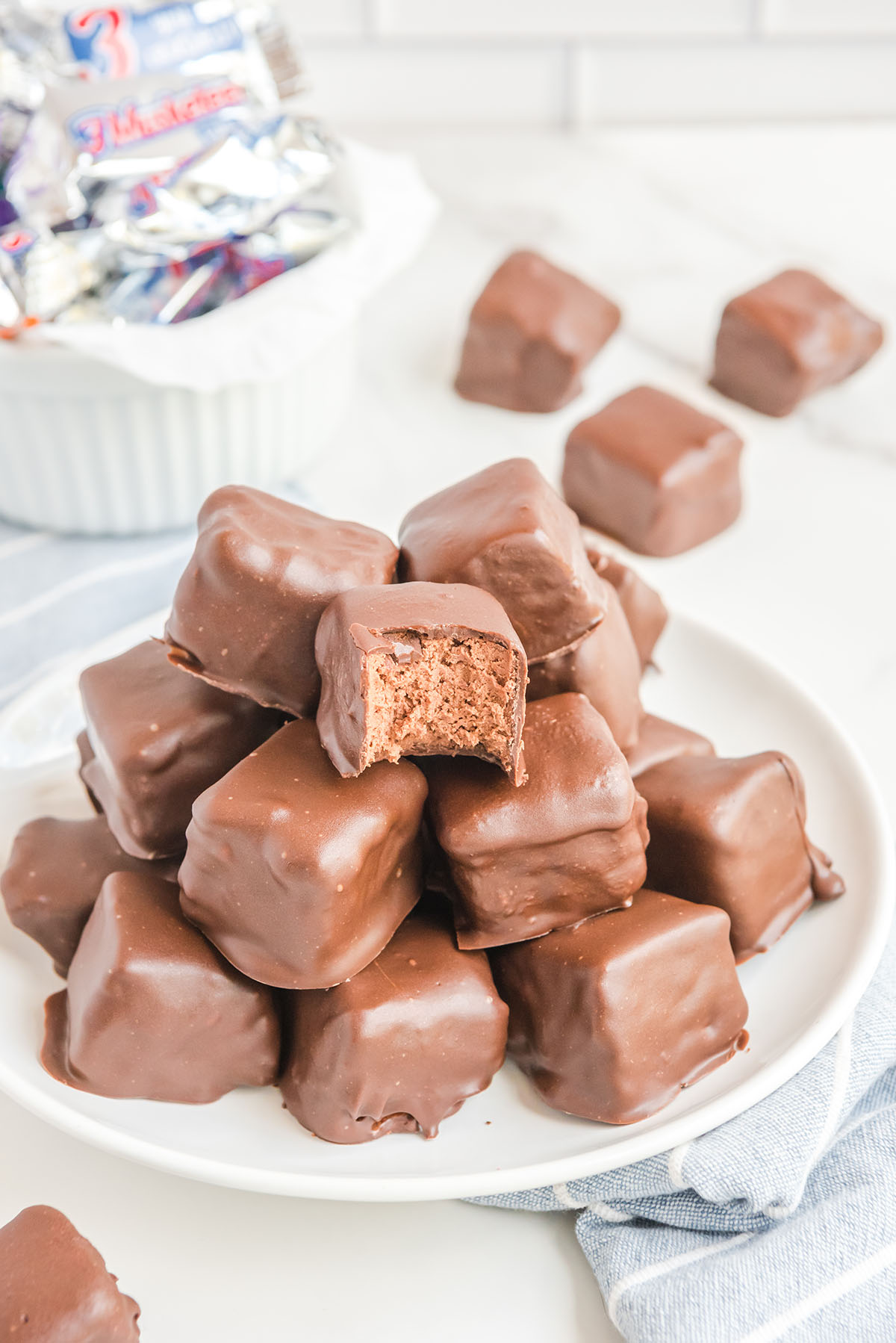 Copycat 3 Musketeers Bars in a plate