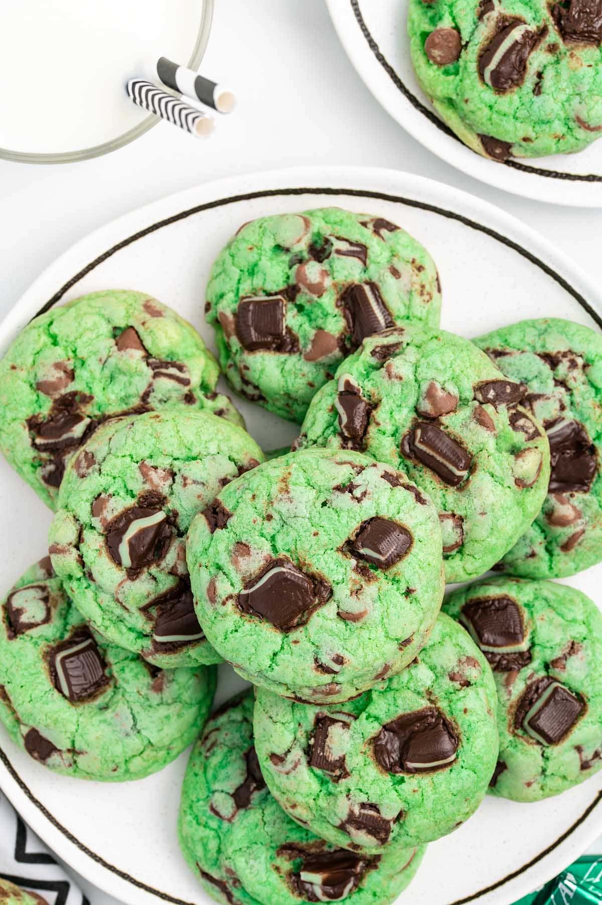 mint chocolate chip cookies on a plate