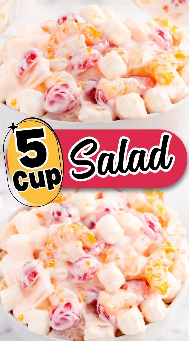 creamy 5 Cup Salad served in a white bowl