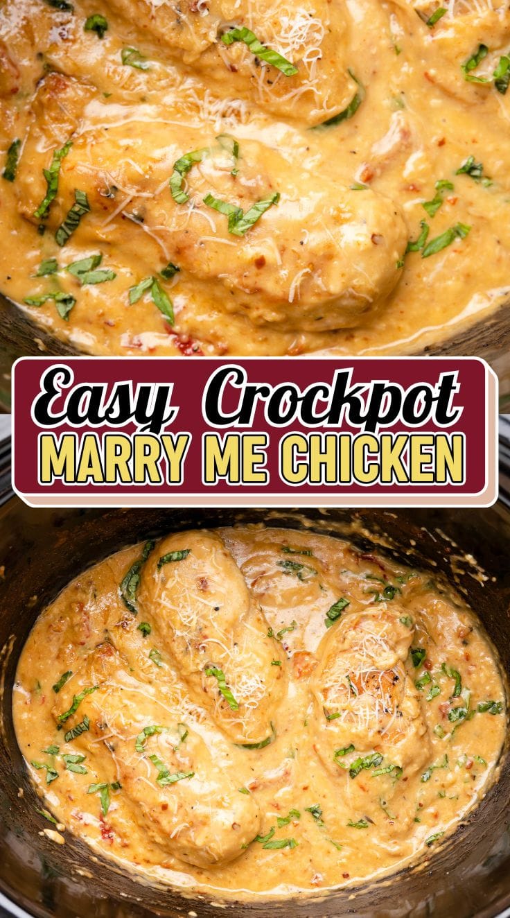 Creamy and hearty Crockpot Marry Me Chicken inside a crockpot.